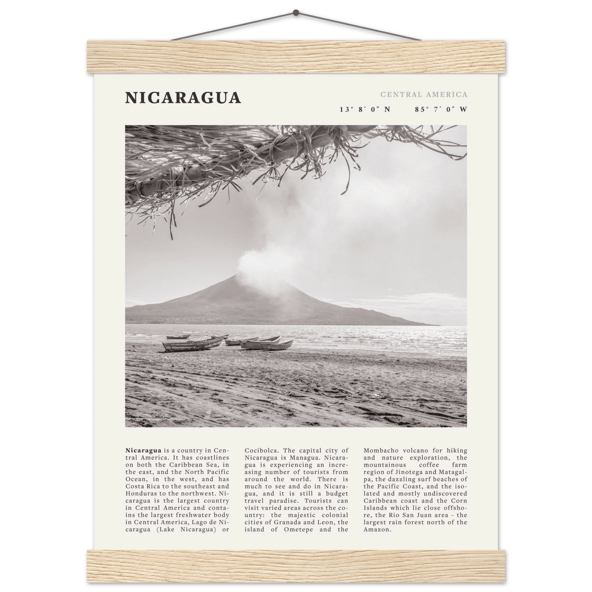Nicaragua Poster | Black & White Volcano Wall Art | Central America Travel Print - Evergreen Posters