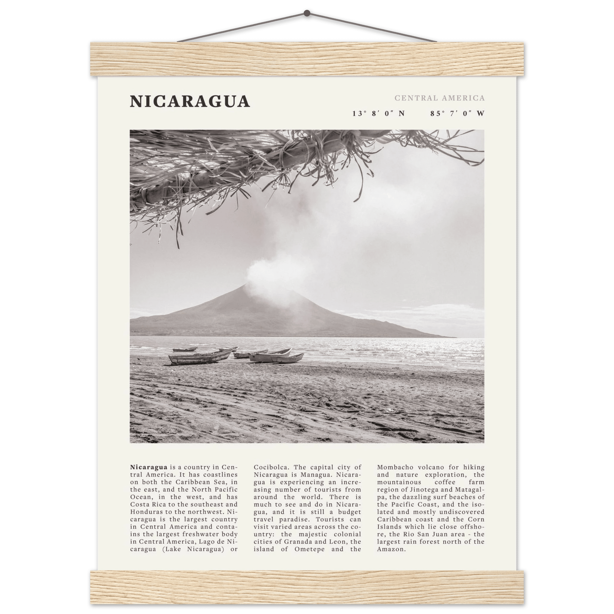 Nicaragua Poster | Black & White Volcano Wall Art | Central America Travel Print - Evergreen Posters