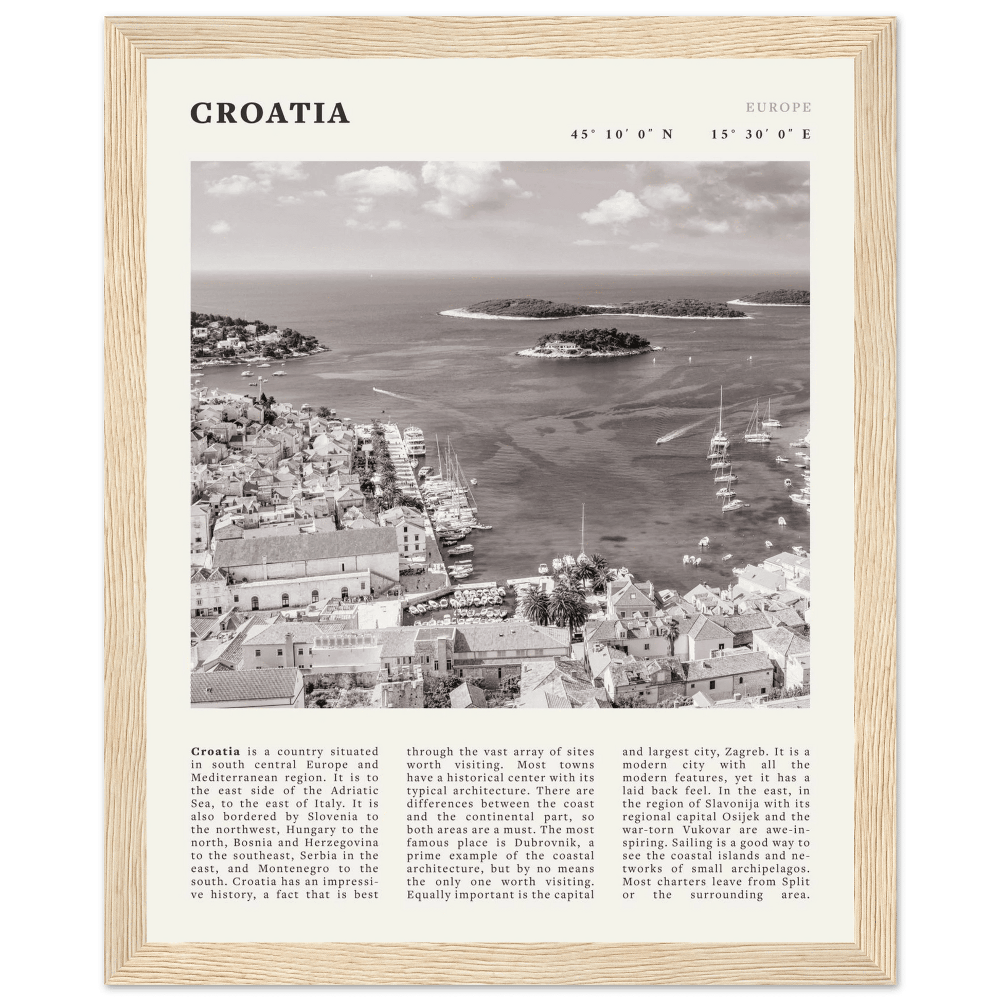 Croatia Poster | Black & White Hvar Island Wall Art | Adriatic Travel Print Decor - Evergreen Posters