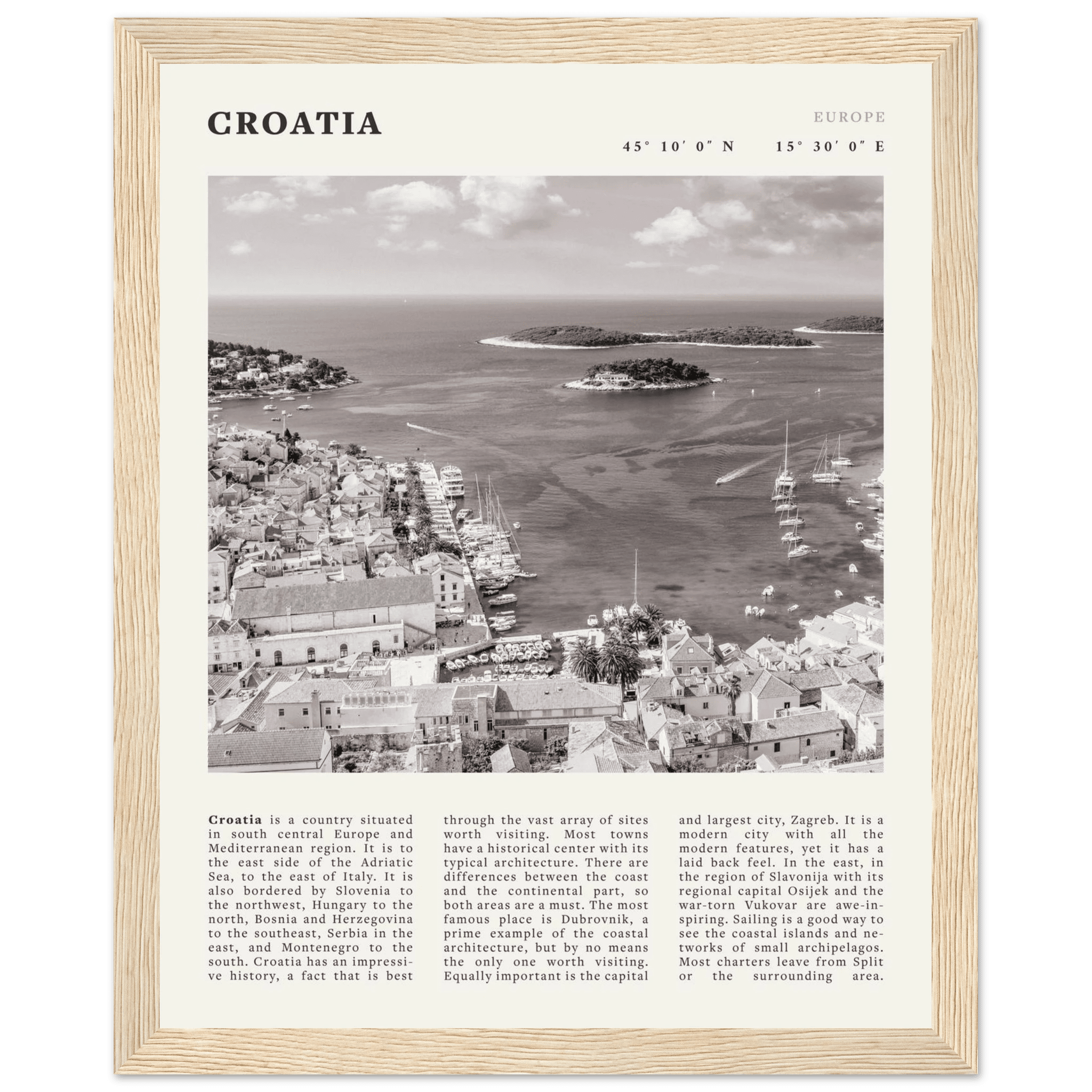 Croatia Poster | Black & White Hvar Island Wall Art | Adriatic Travel Print Decor - Evergreen Posters