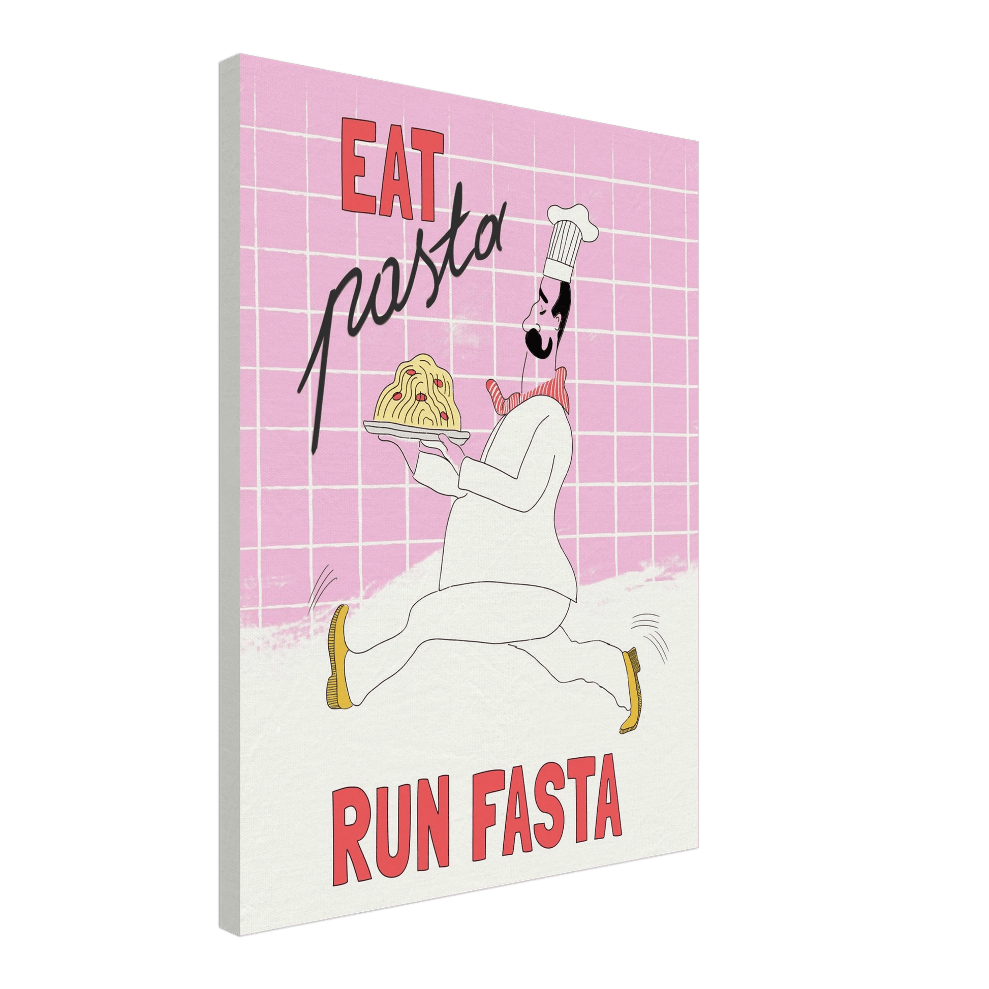 Eat Pasta Run Fasta Poster – Playful Kitchen Wall Art Print (Light Pink) - Evergreen Posters