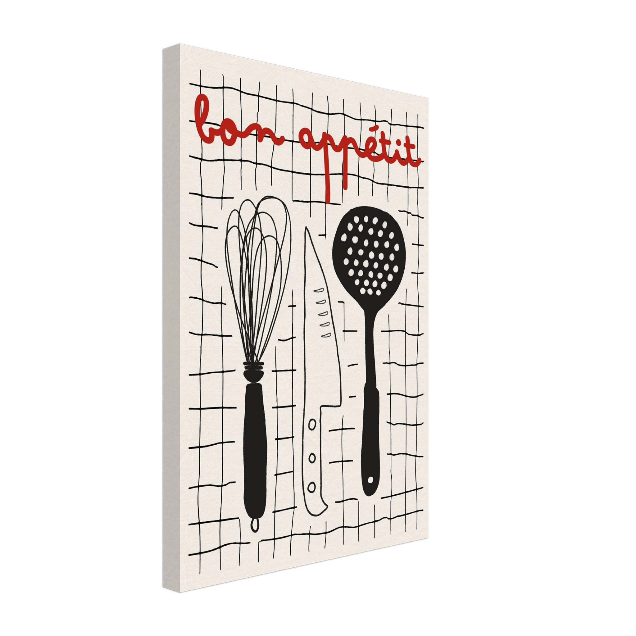 Bon Appétit French Kitchen Print | Bold Black Red Wall Art Poster - Evergreen Posters