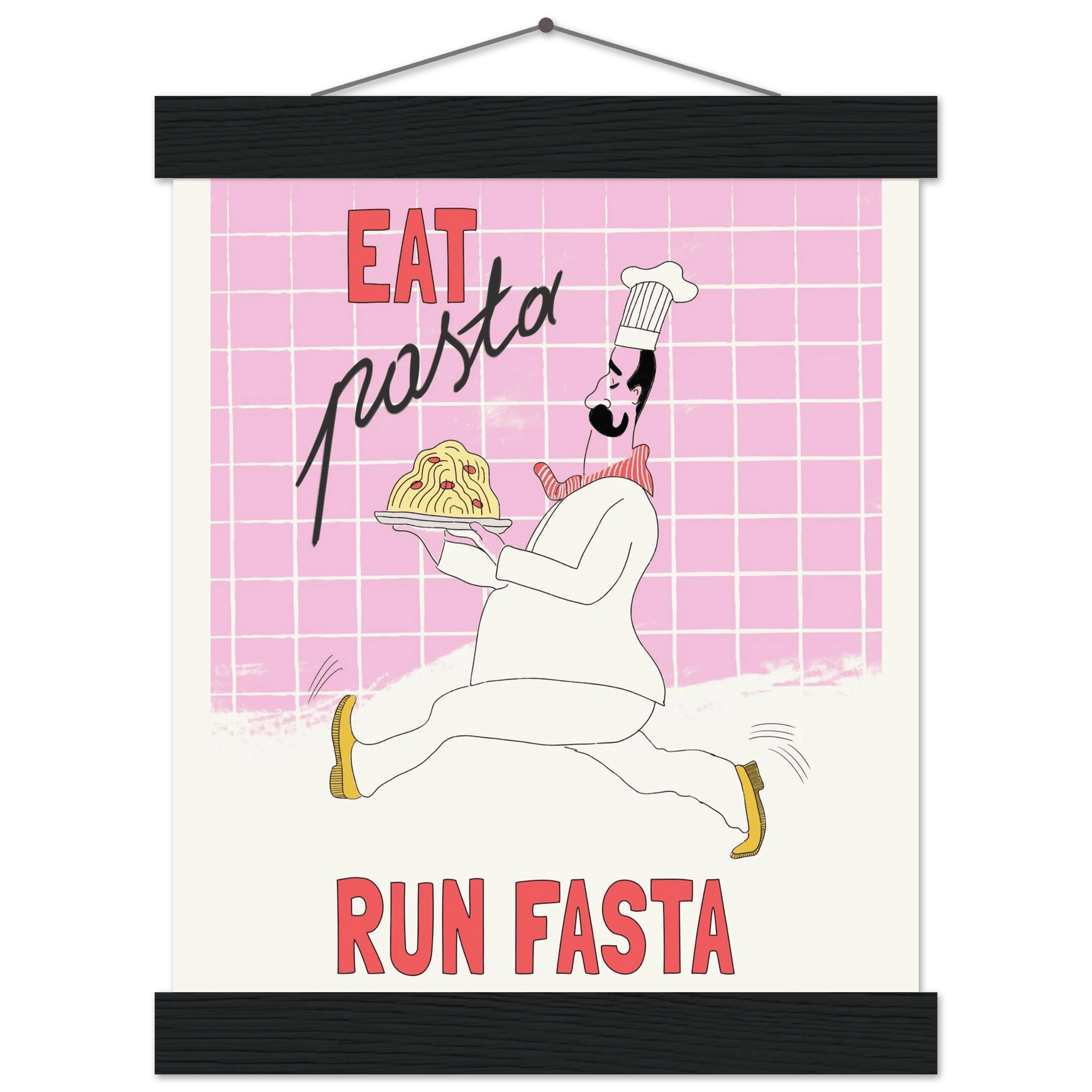 Eat Pasta Run Fasta Poster – Playful Kitchen Wall Art Print (Light Pink) - Evergreen Posters