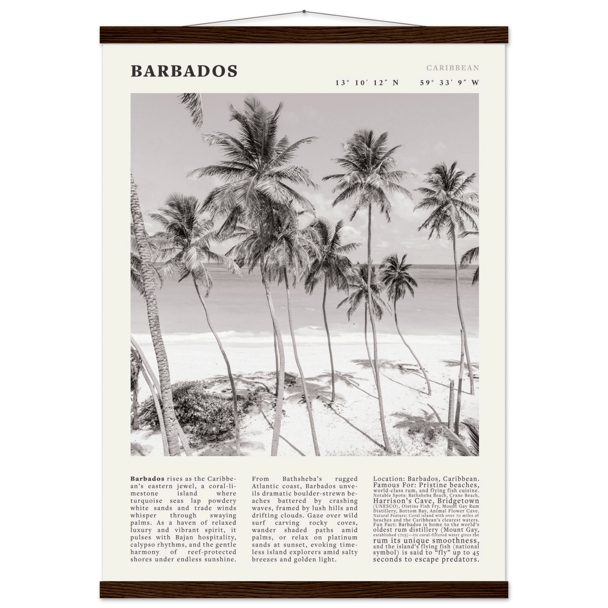Barbados Poster Black and White – Vintage Caribbean Palm Beach Print (Digital & Printed Options) - Evergreen Posters