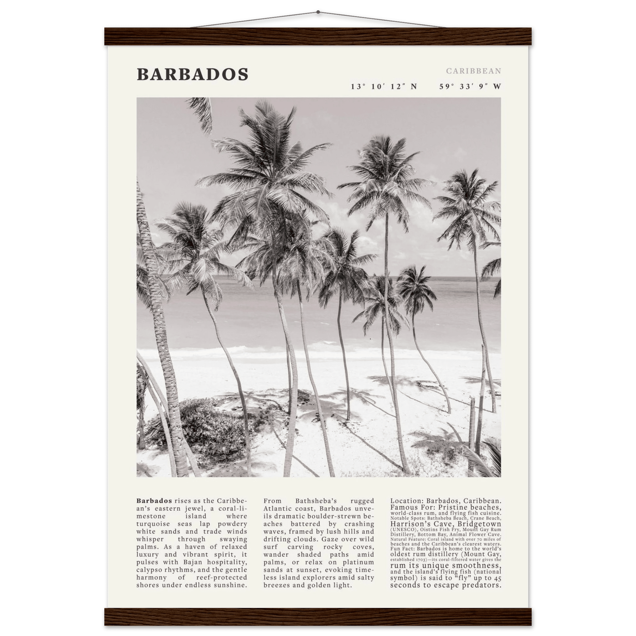 Barbados Poster Black and White – Vintage Caribbean Palm Beach Print (Digital & Printed Options) - Evergreen Posters