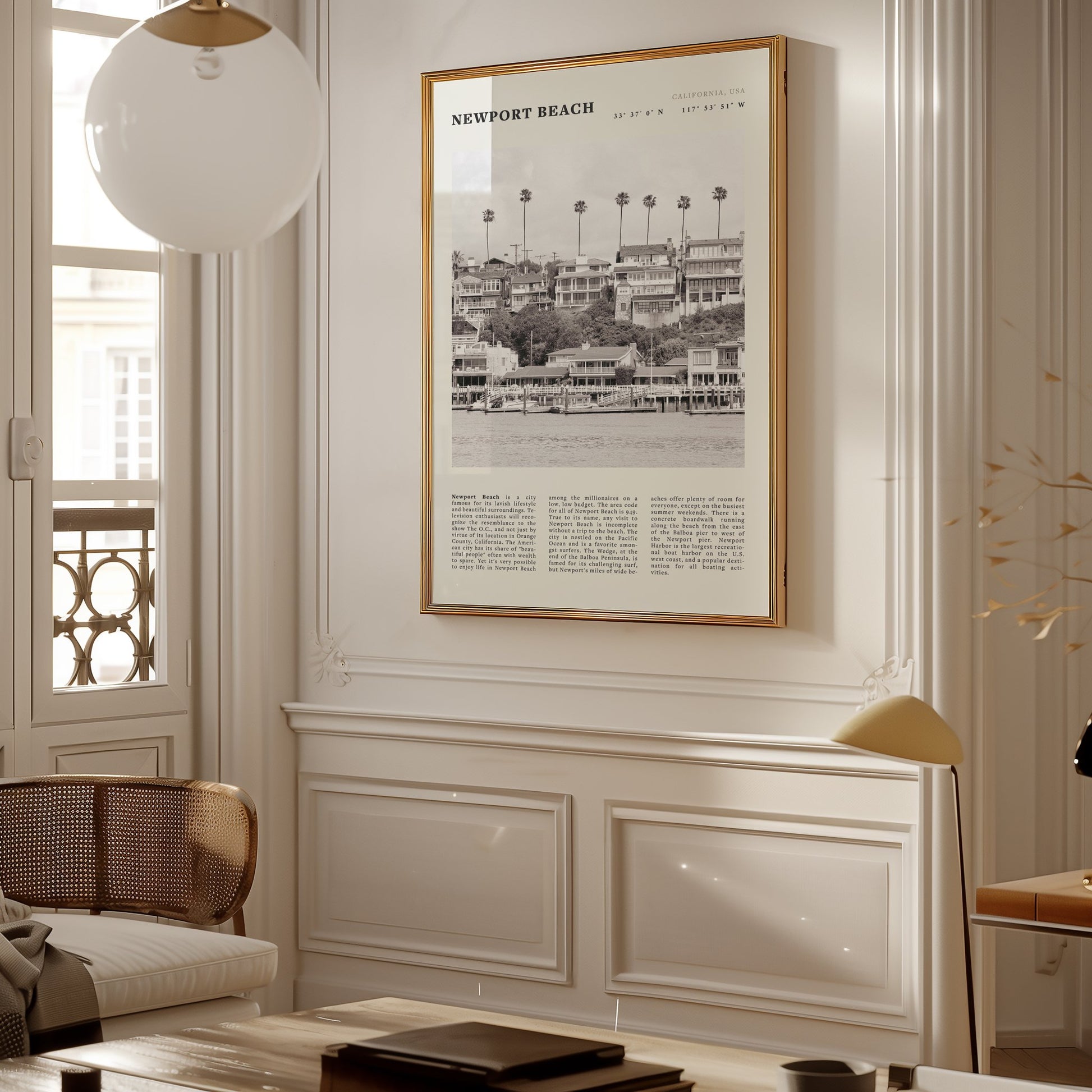 Newport Beach Poster | Black & White California Harbor Wall Art | Coastal Print - Evergreen Posters
