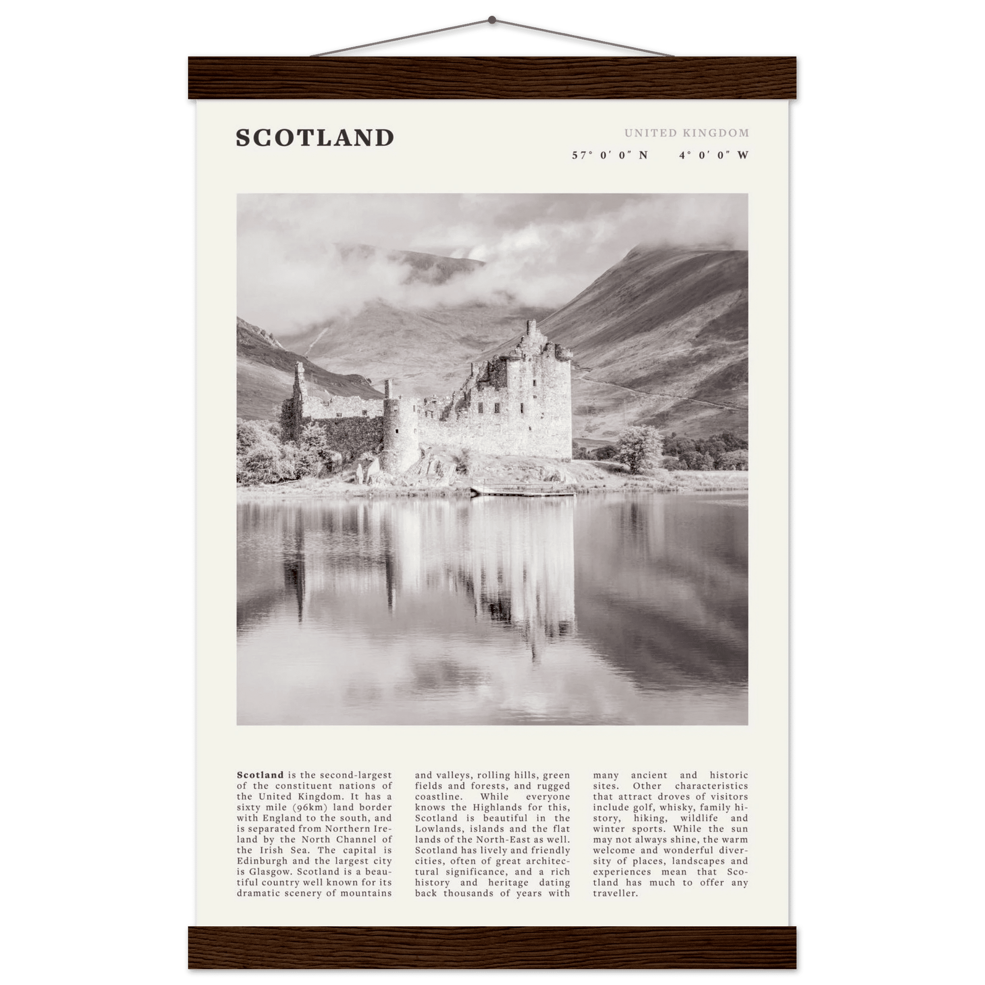 Scotland Poster | Black & White Highland Castle Wall Art | UK Travel Print Decor - Evergreen Posters