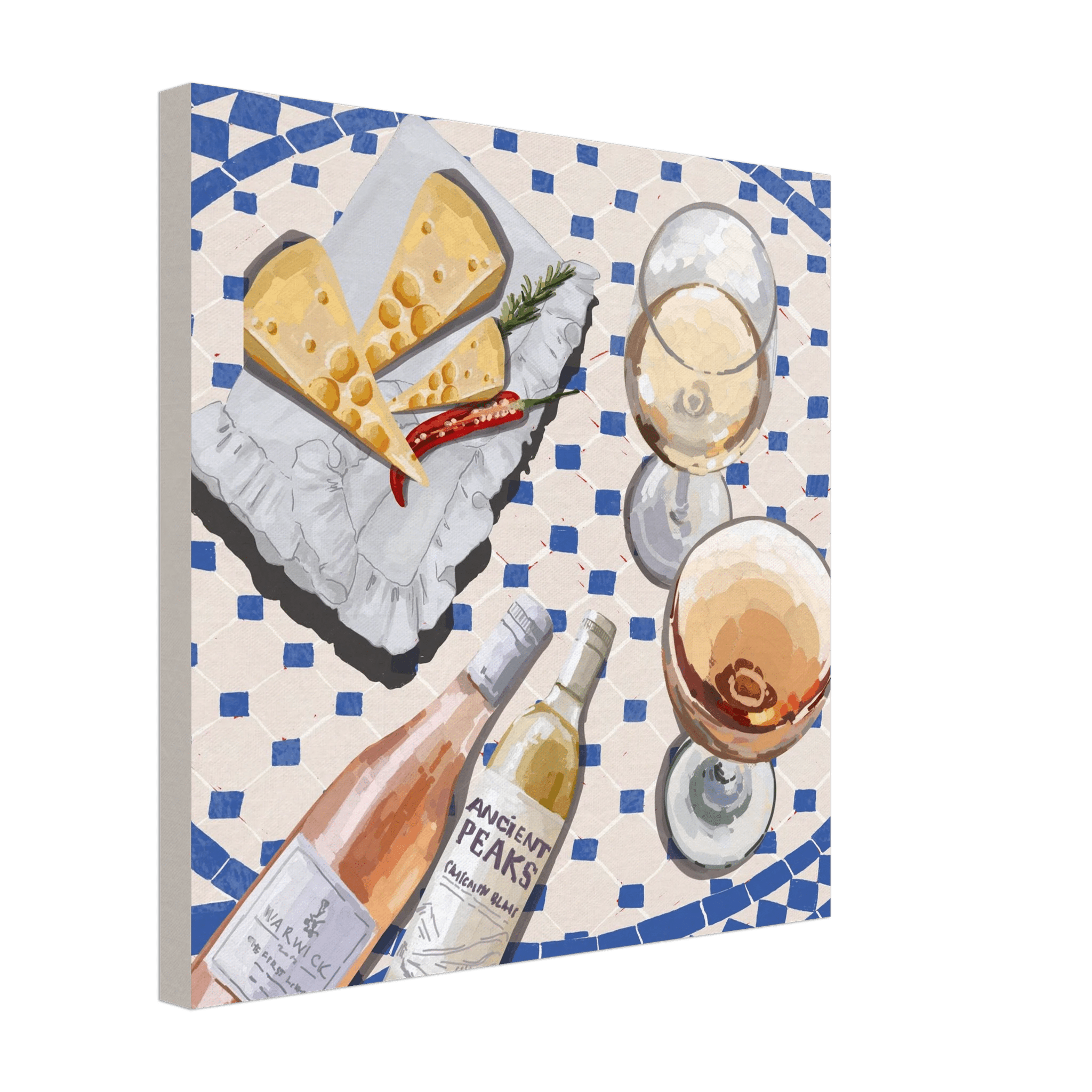 Wine & Cheese Poster | Food Wall Art | Blue Tile Square Kitchen Print - Evergreen Posters - 22