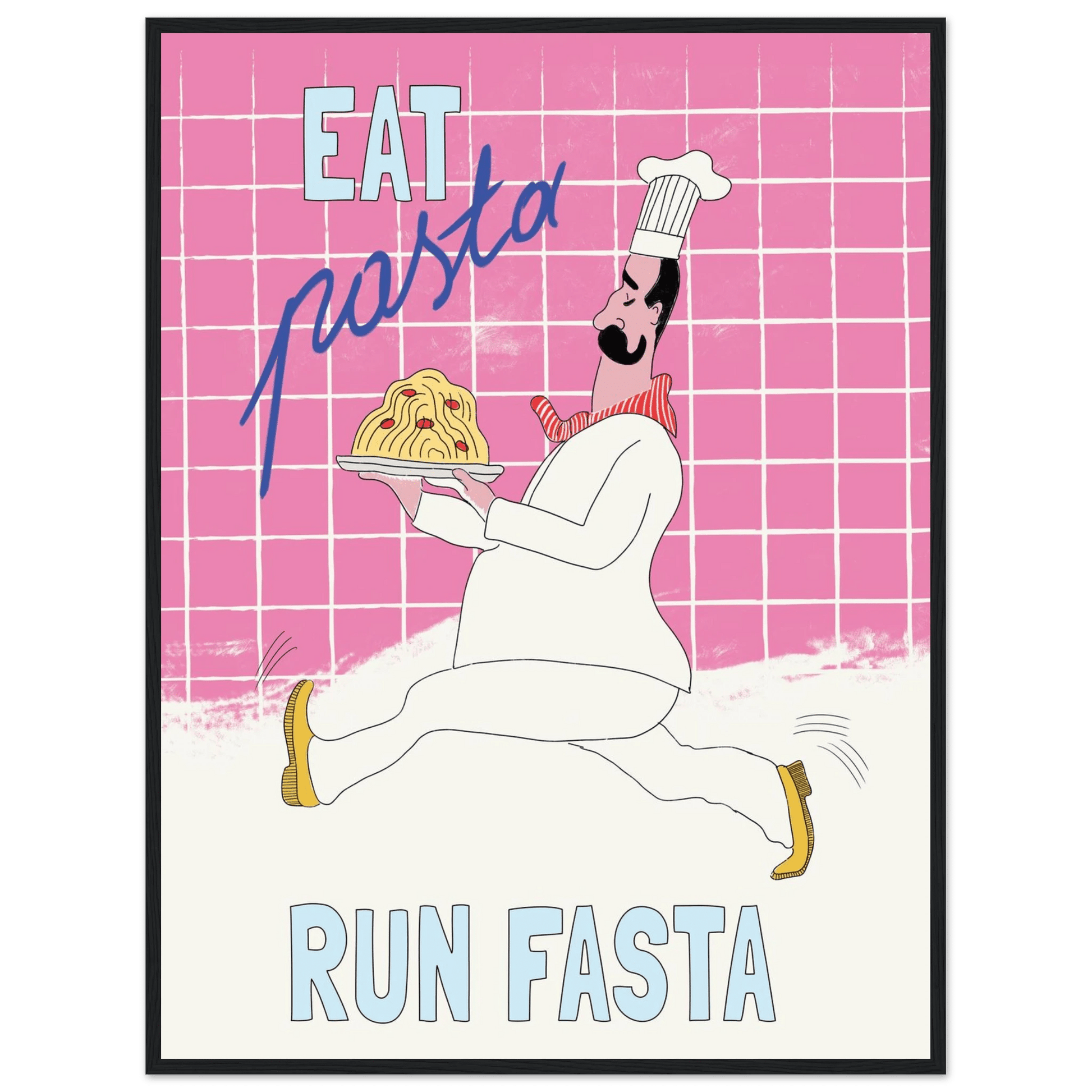 Eat Pasta Run Fasta Poster – Playful Kitchen Wall Art Print (Pink Edition) - Evergreen Posters