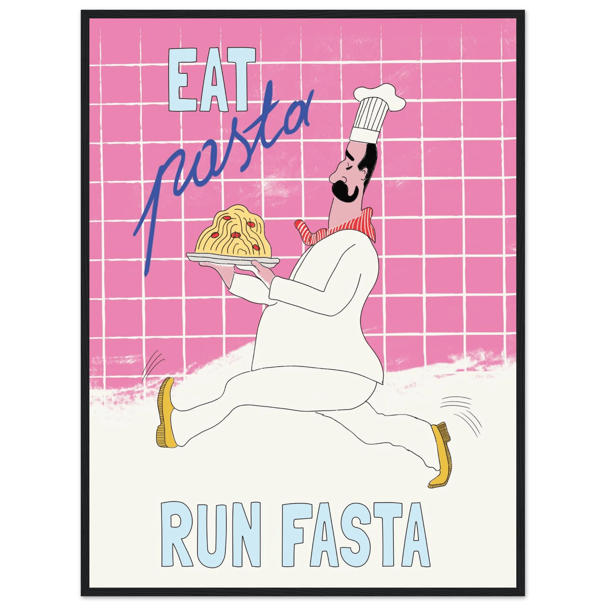 Eat Pasta Run Fasta Poster – Playful Kitchen Wall Art Print (Pink Edition) - Evergreen Posters