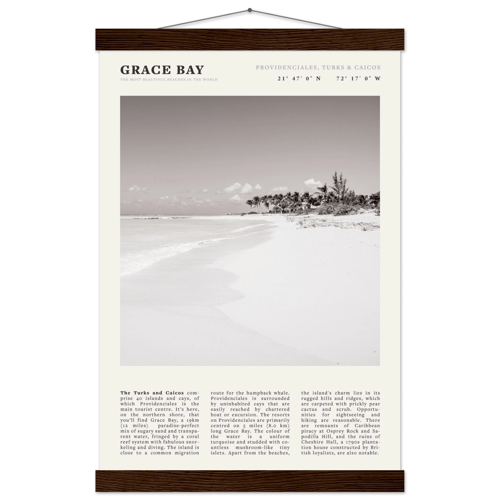 Grace Bay Poster | Black & White Turks & Caicos Wall Art | Caribbean Beach Print - Evergreen Posters