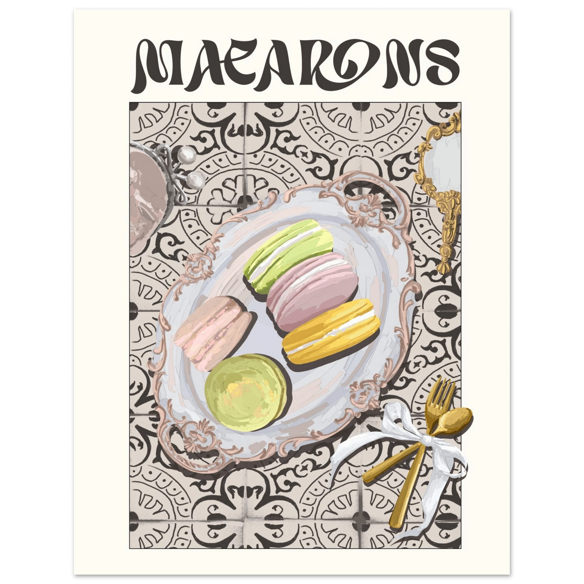 Macarons Poster – Playful French Patisserie Kitchen Wall Art Print (Digital & Printed Options) - Evergreen Posters