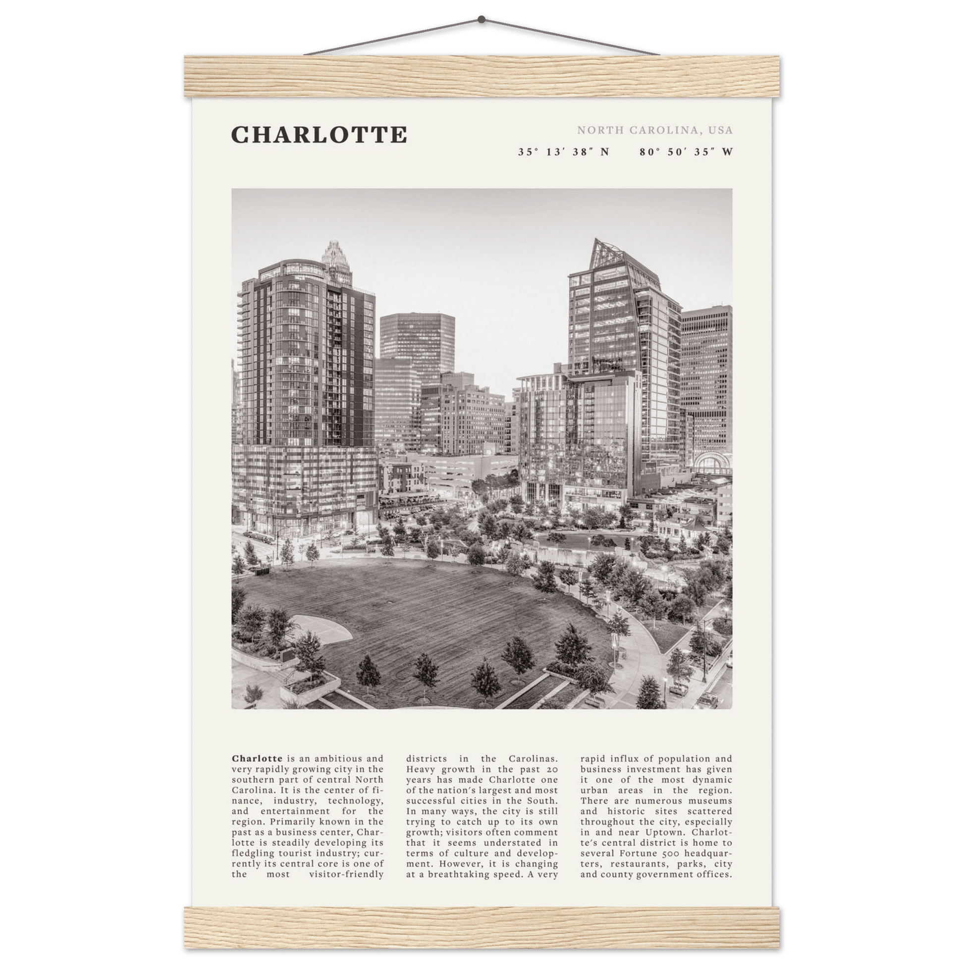 Charlotte Poster | Black & White North Carolina Skyline Wall Art | NC Travel Print - Evergreen Posters
