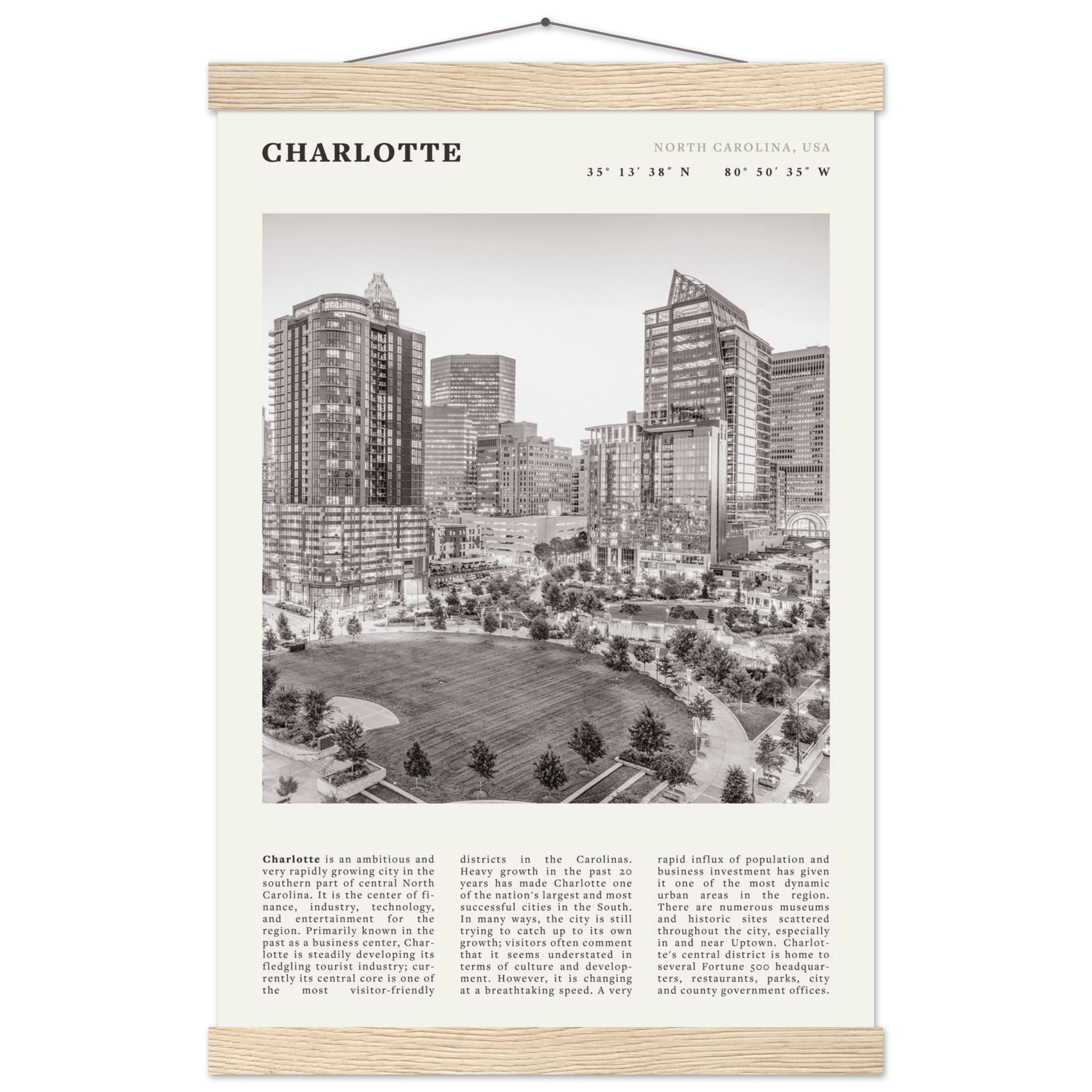 Charlotte Poster | Black & White North Carolina Skyline Wall Art | NC Travel Print - Evergreen Posters