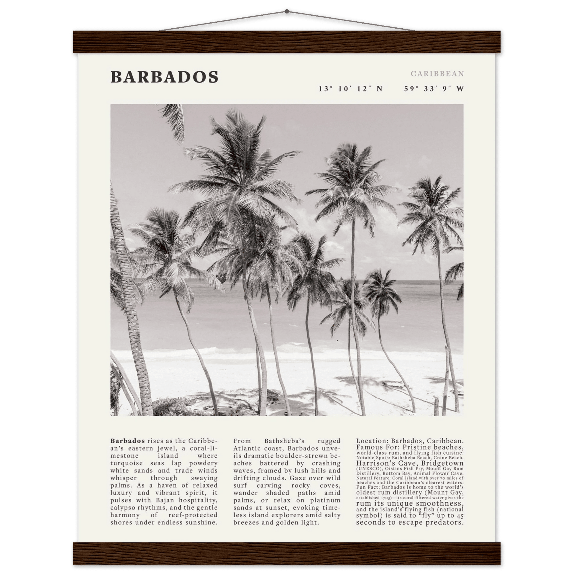 Barbados Poster Black and White – Vintage Caribbean Palm Beach Print (Digital & Printed Options) - Evergreen Posters