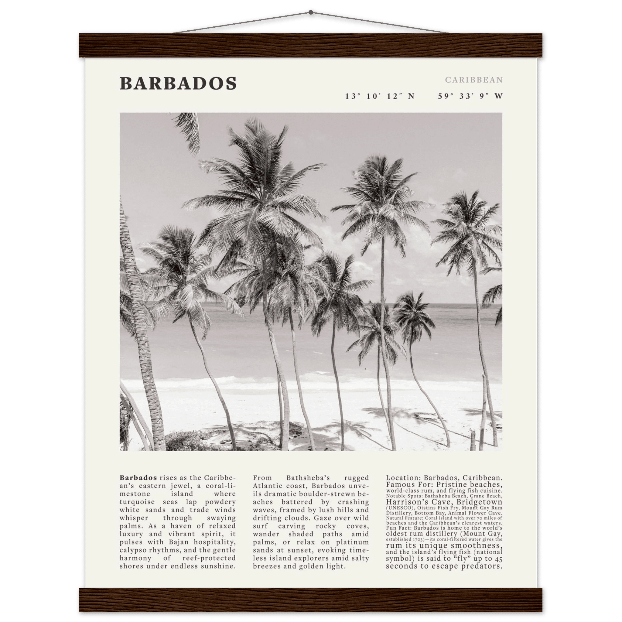 Barbados Poster Black and White – Vintage Caribbean Palm Beach Print (Digital & Printed Options) - Evergreen Posters