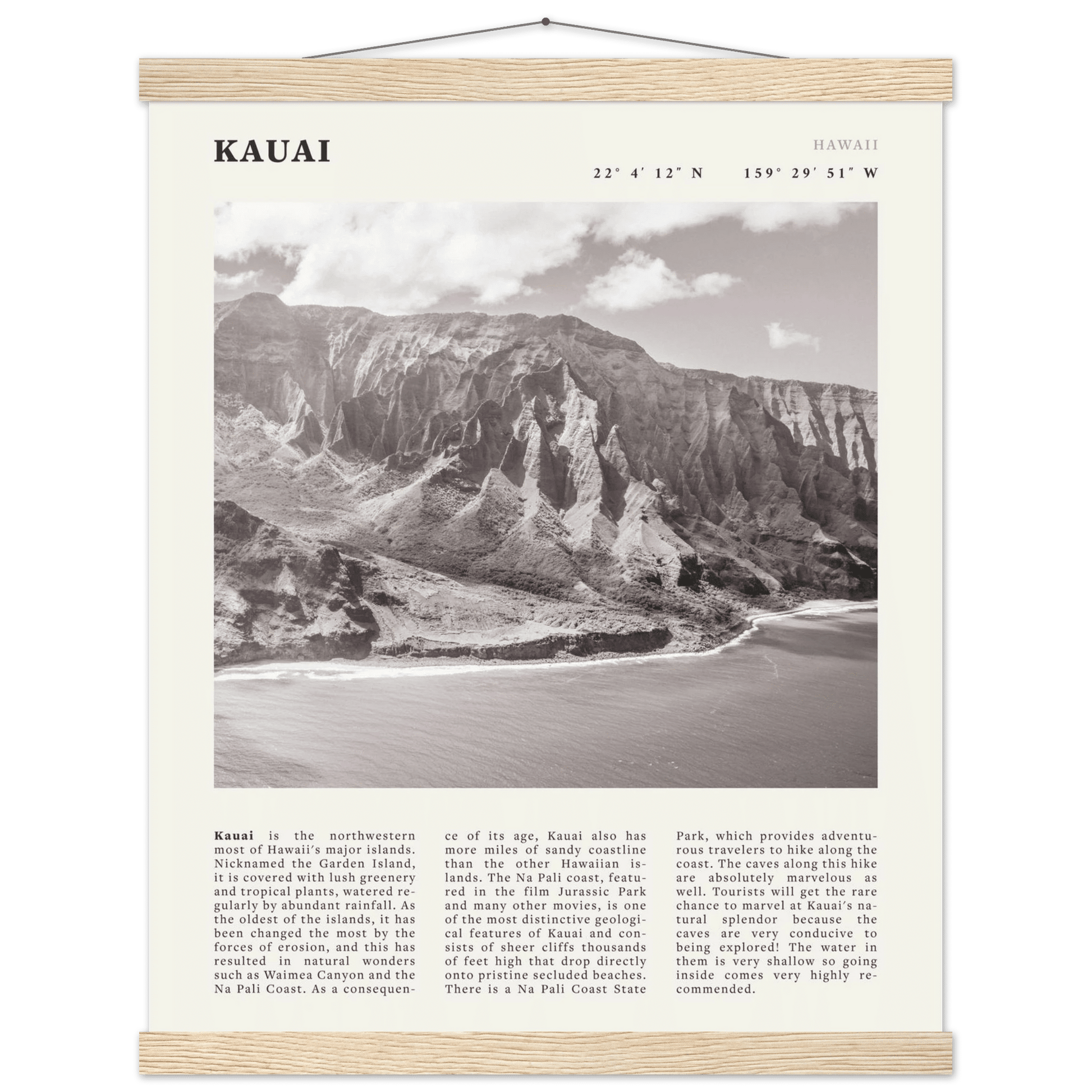 Kauai Poster | Black & White Na Pali Coast Wall Art | Hawaii Travel Print Decor - Evergreen Posters