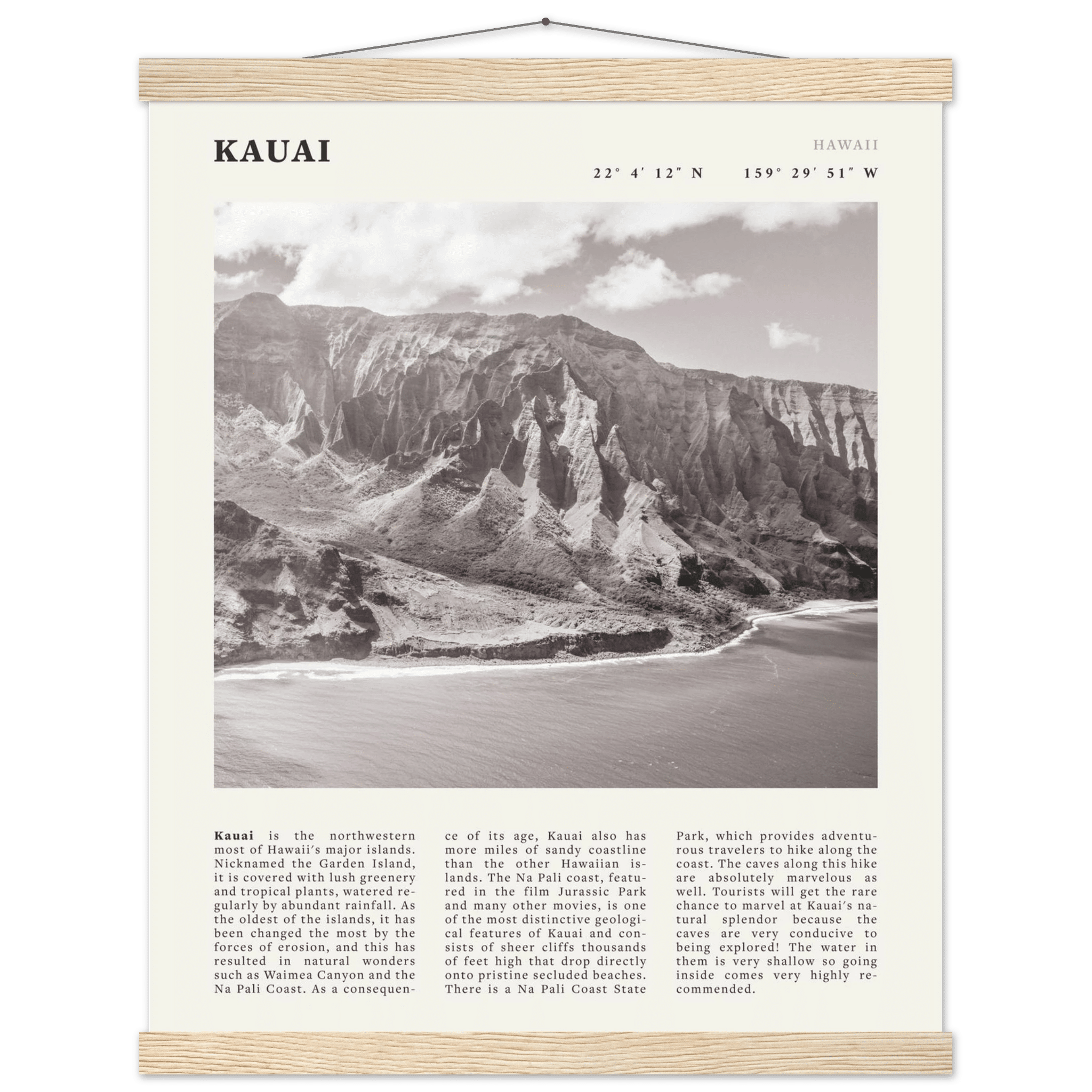 Kauai Poster | Black & White Na Pali Coast Wall Art | Hawaii Travel Print Decor - Evergreen Posters