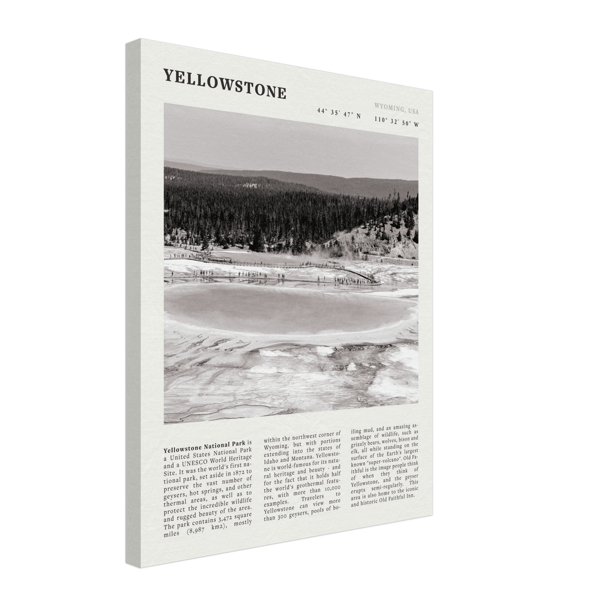Yellowstone Poster | Black & White Grand Prismatic Spring Wall Art | WY Print - Evergreen Posters