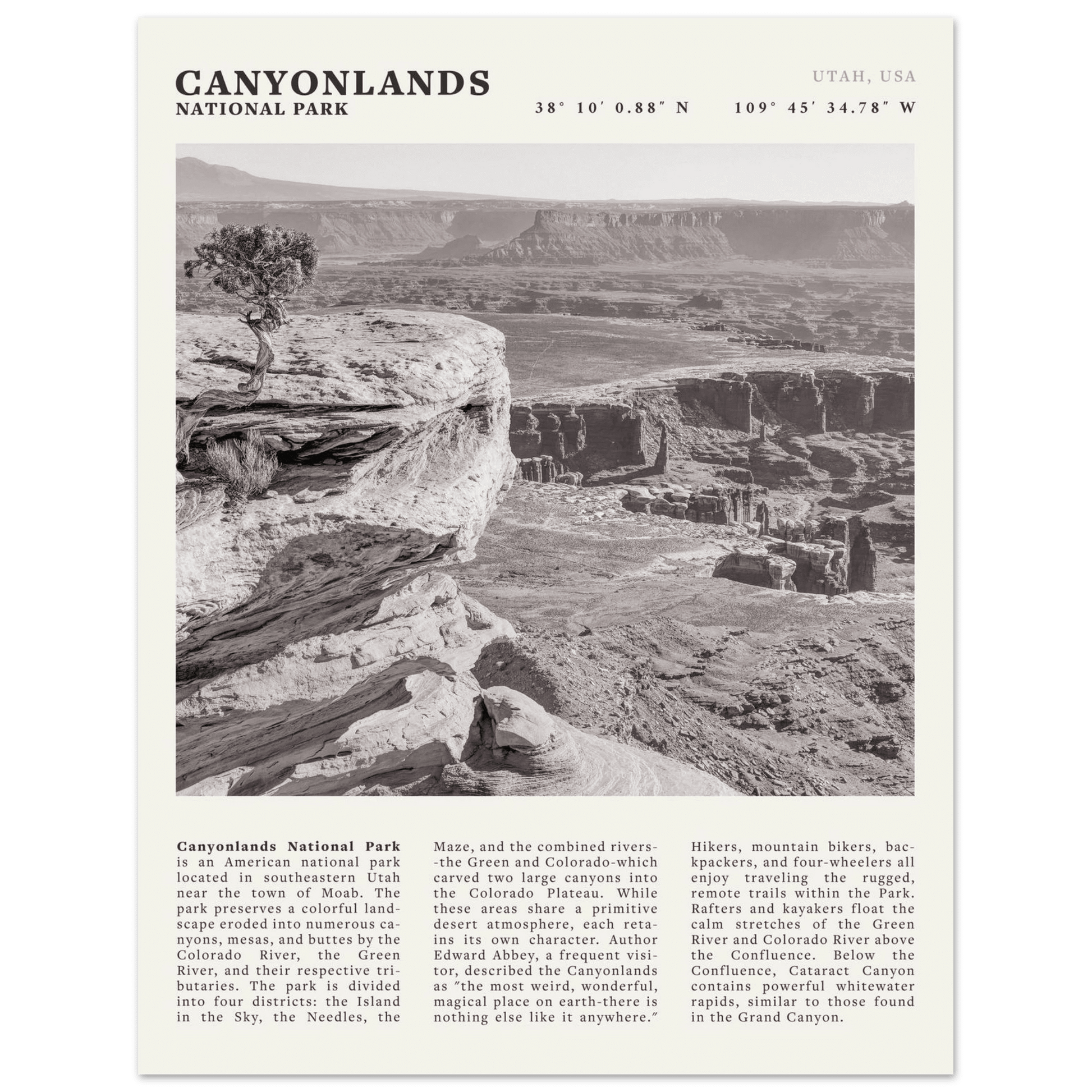 Canyonlands National Park Poster | Black & White Utah Wall Art | Canyon Travel Print - Evergreen Posters