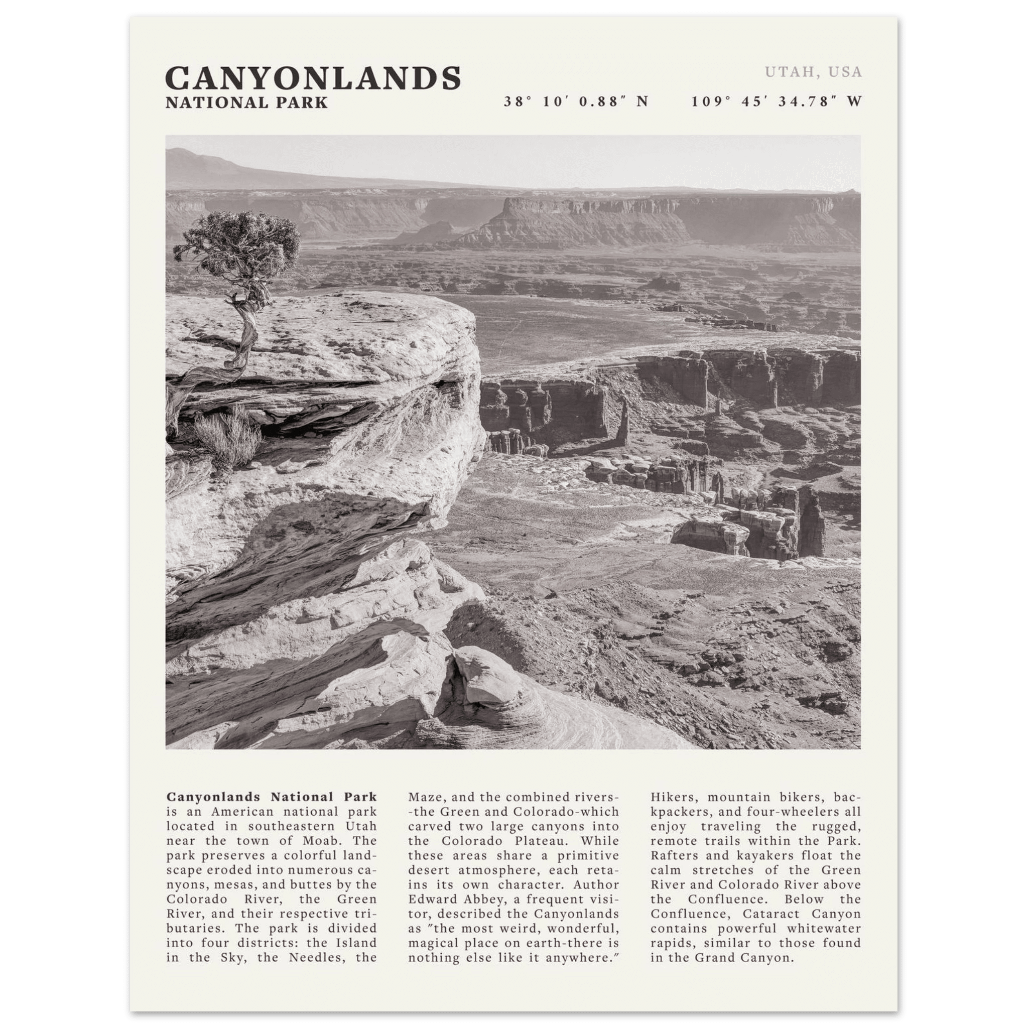 Canyonlands National Park Poster | Black & White Utah Wall Art | Canyon Travel Print - Evergreen Posters