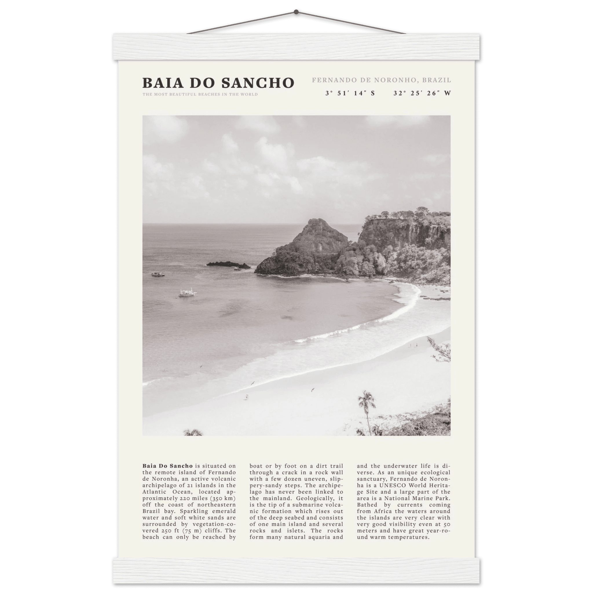 Baia Do Sancho Poster | Black & White Brazil Beach Wall Art | Fernando de Noronha - Evergreen Posters