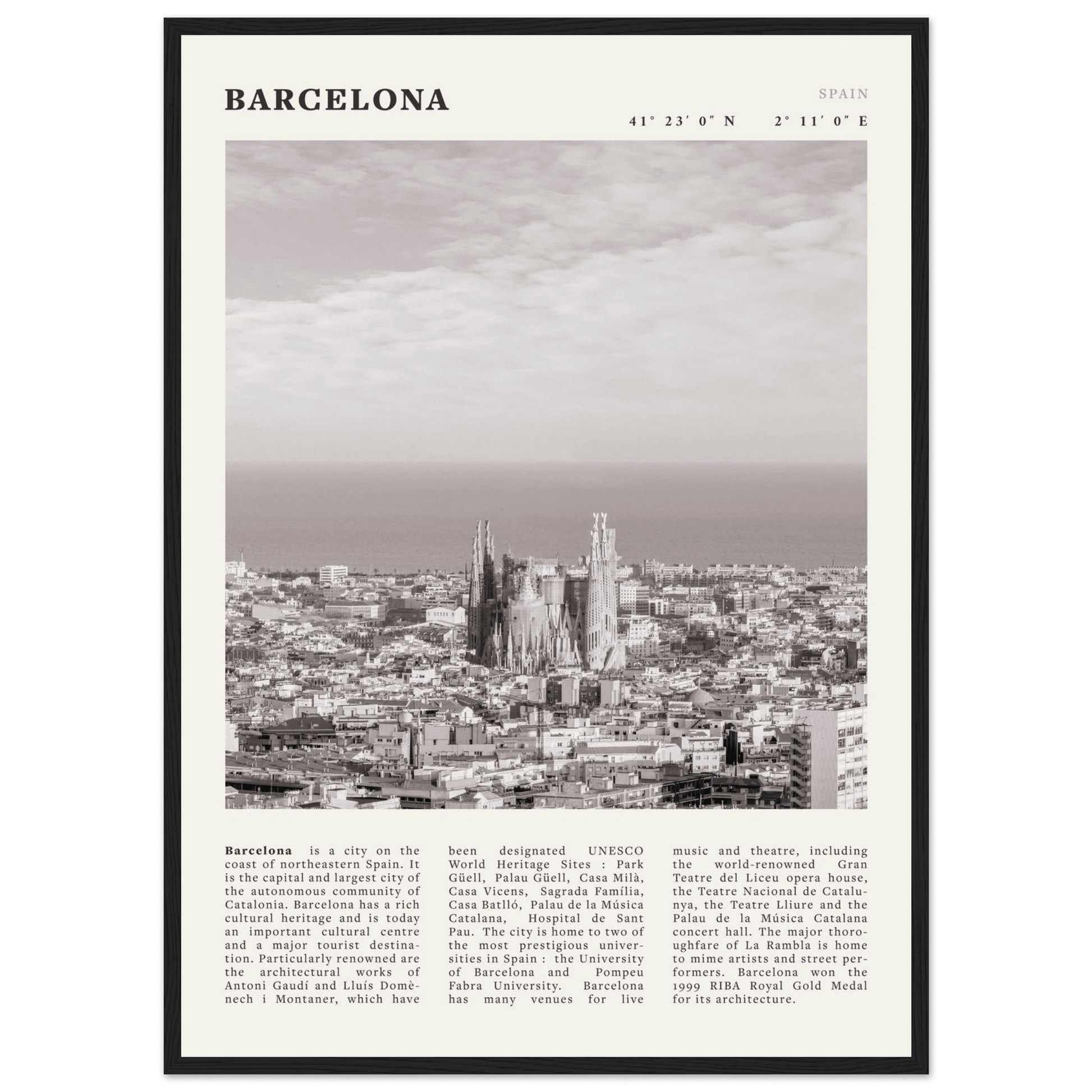 Barcelona Poster | Black & White Sagrada Familia Wall Art | Spain Travel Print - Evergreen Posters