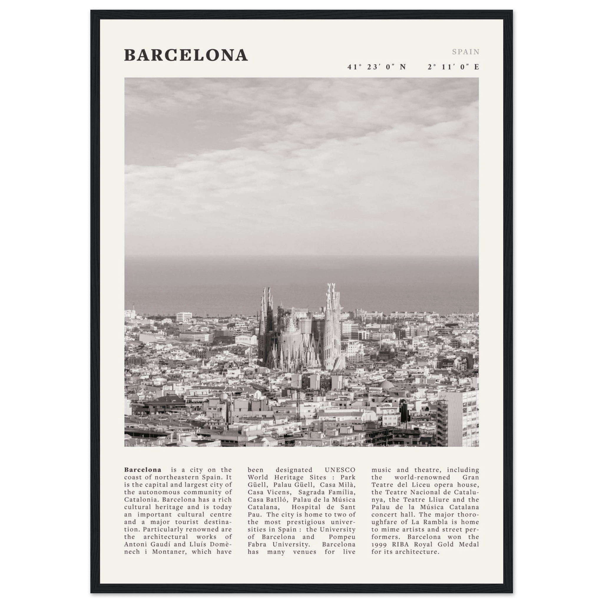 Barcelona Poster | Black & White Sagrada Familia Wall Art | Spain Travel Print - Evergreen Posters