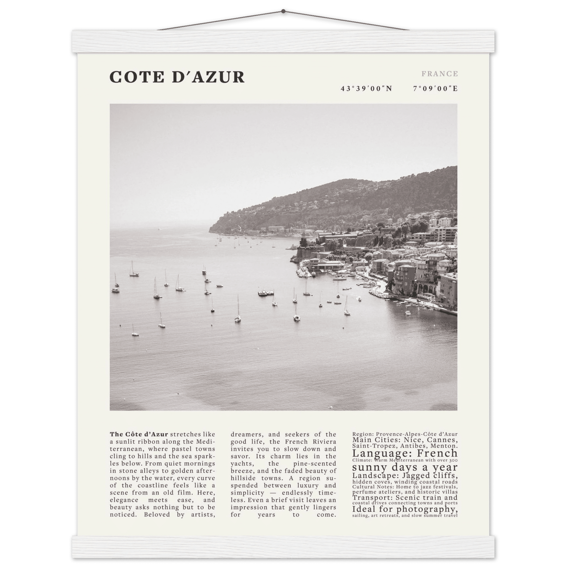 Côte d'Azur Poster Black and White – Vintage French Riviera Coast Print (Digital & Printed Options) - Evergreen Posters