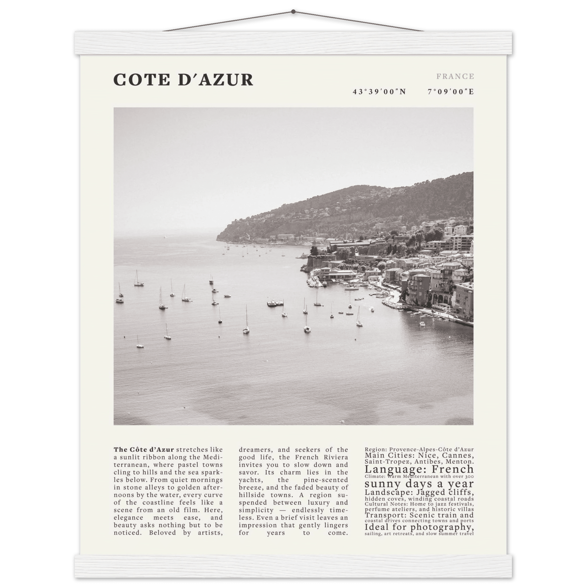 Côte d'Azur Poster Black and White – Vintage French Riviera Coast Print (Digital & Printed Options) - Evergreen Posters