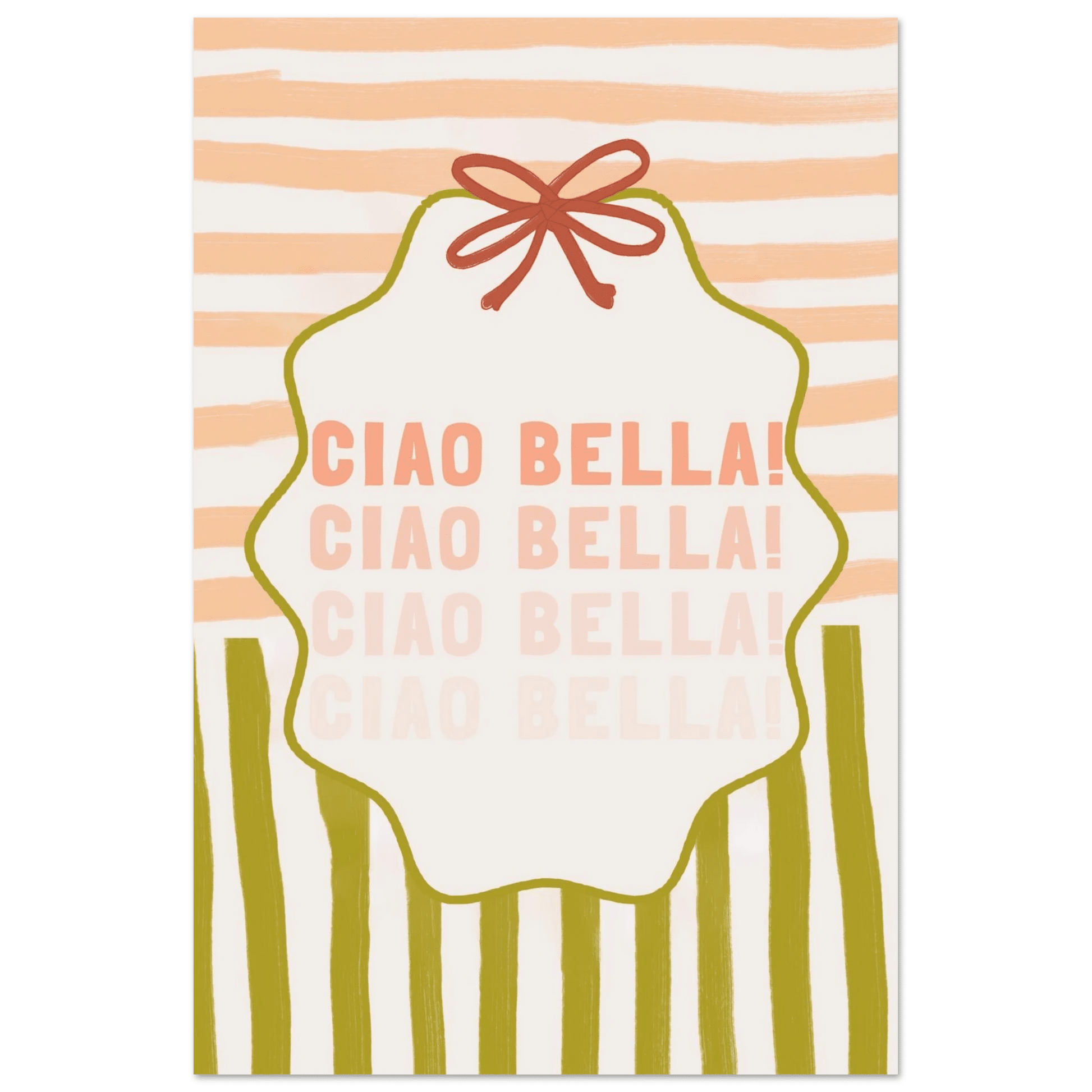 Ciao Bella Poster | Italian Typography Wall Art | Retro Stripe Bow Print | Cute Room Decor - Evergreen Posters