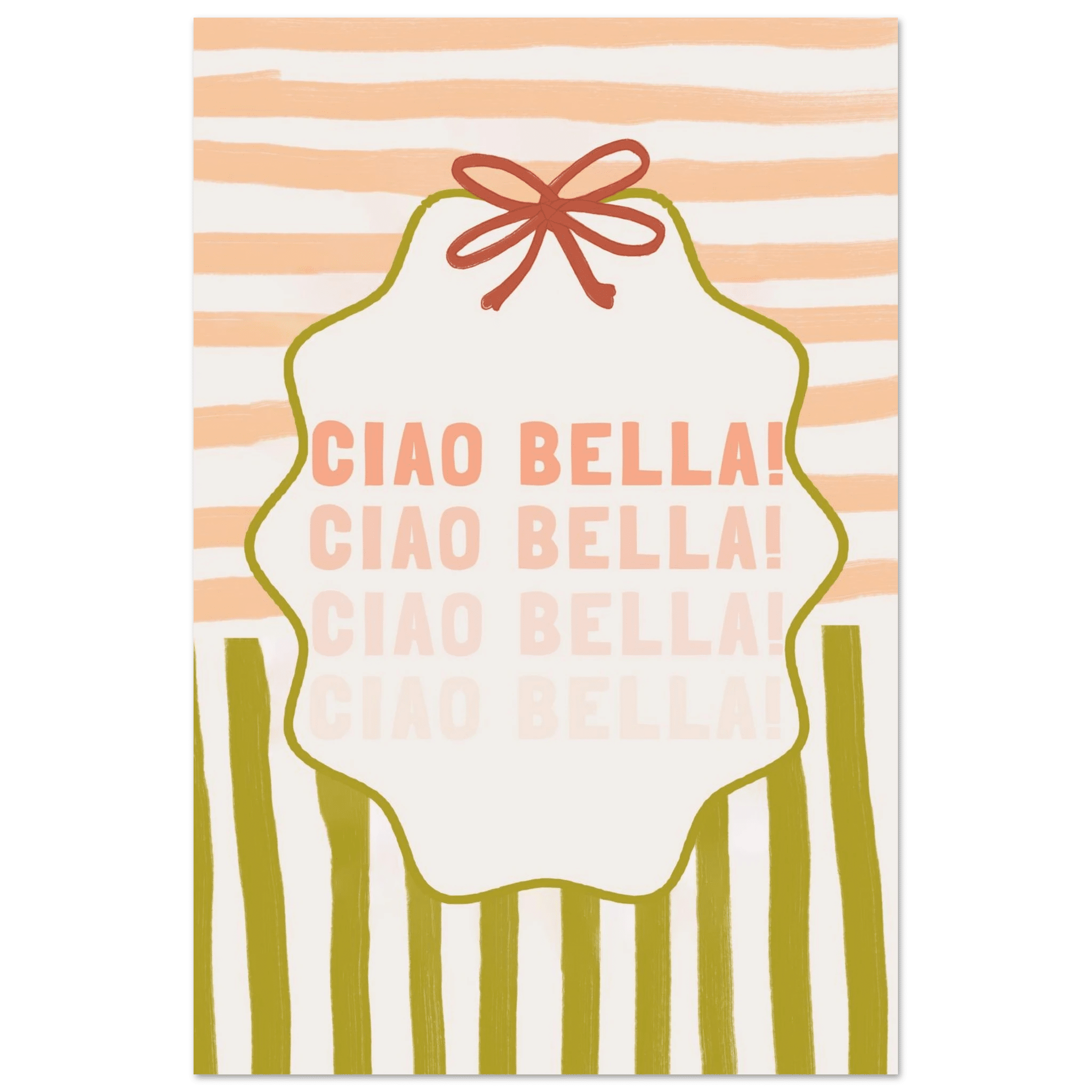 Ciao Bella Poster | Italian Typography Wall Art | Retro Stripe Bow Print | Cute Room Decor - Evergreen Posters