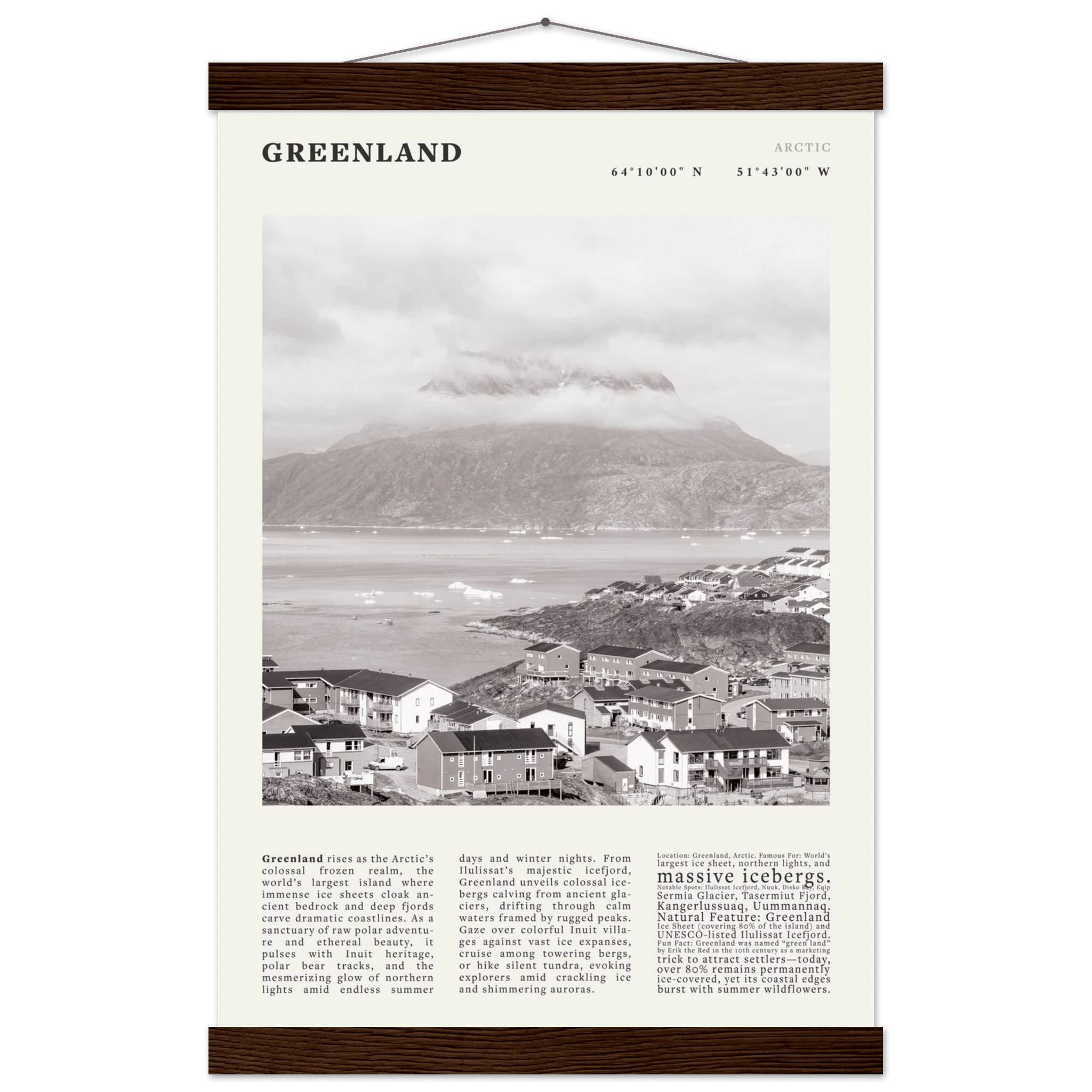 Greenland Poster Black and White – Vintage Arctic Fjord Landscape Print (Digital & Printed Options) - Evergreen Posters