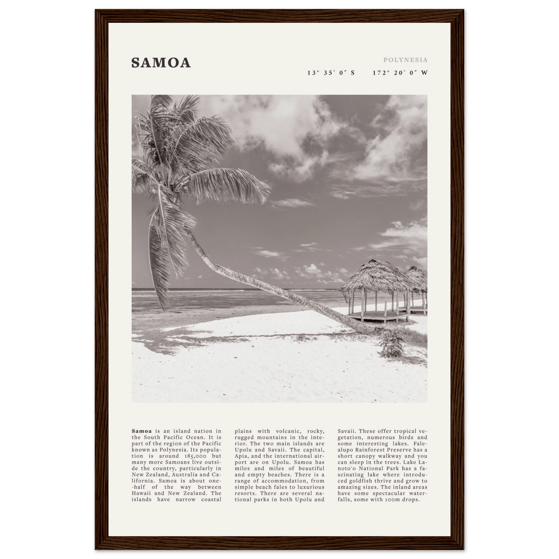 Samoa Poster | Black & White South Pacific Beach Wall Art | Polynesia Travel Print - Evergreen Posters