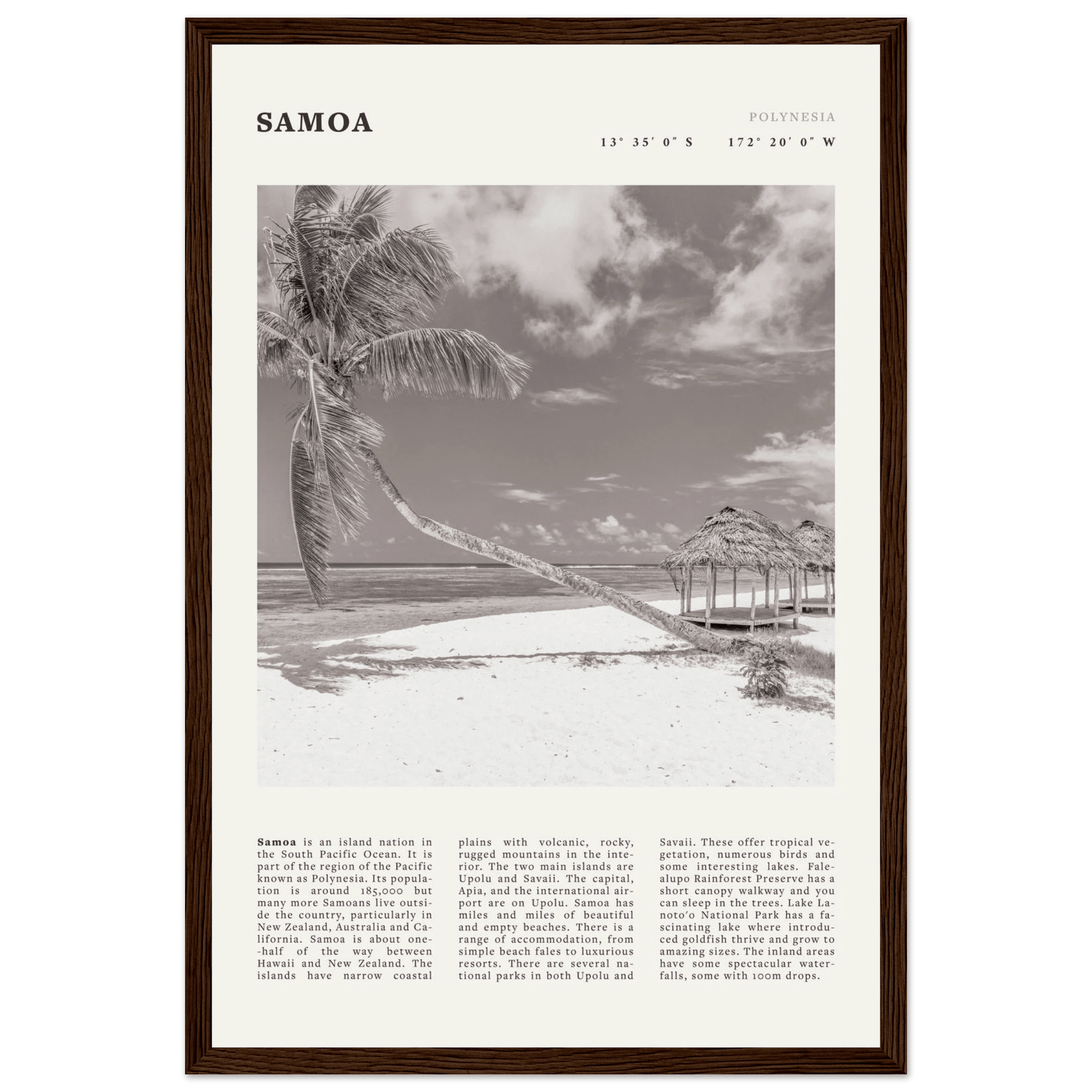 Samoa Poster | Black & White South Pacific Beach Wall Art | Polynesia Travel Print - Evergreen Posters