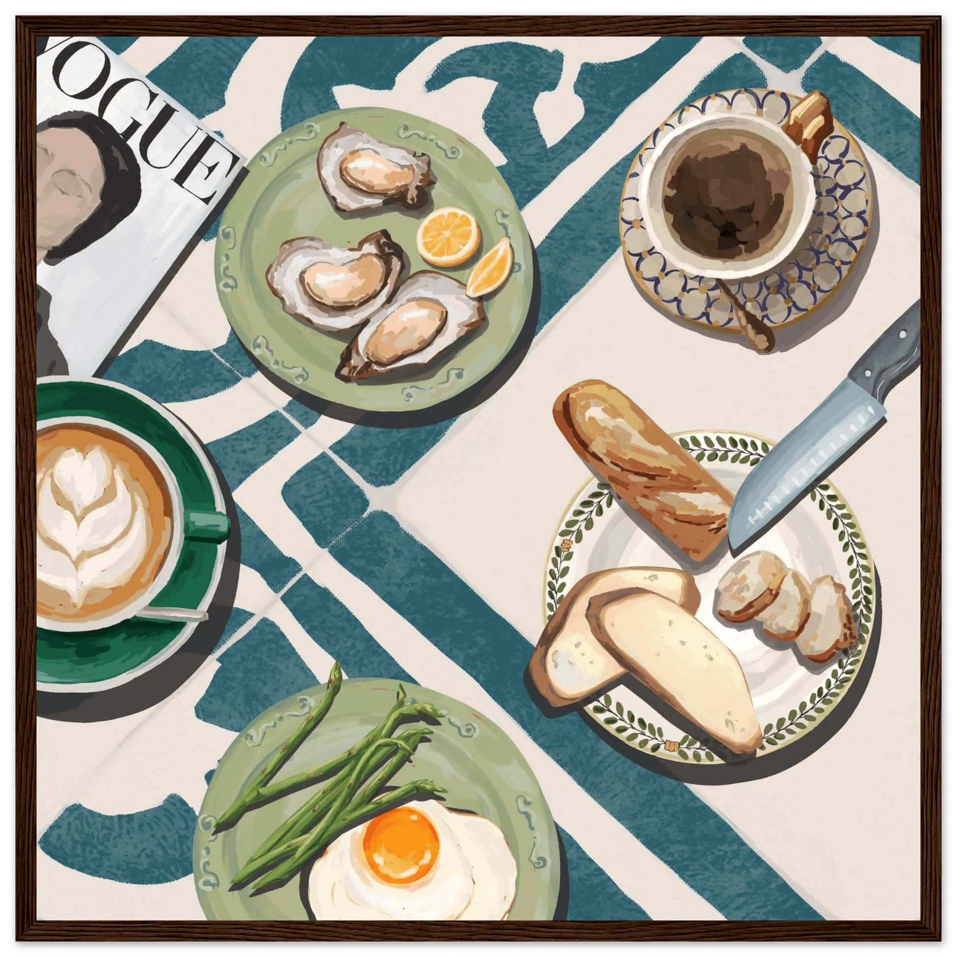Oysters & Vogue Brunch Poster | Luxury Kitchen Wall Art | Blue Tile Square Print - Evergreen Posters - 20