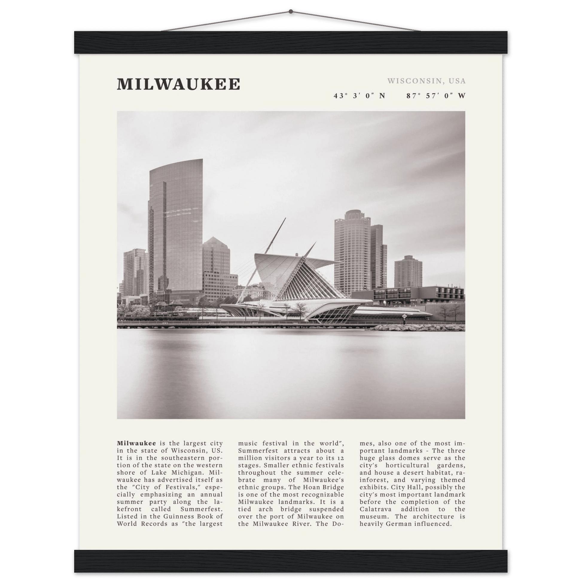 Milwaukee Poster | Black & White Wisconsin City Wall Art | USA Travel Print - Evergreen Posters