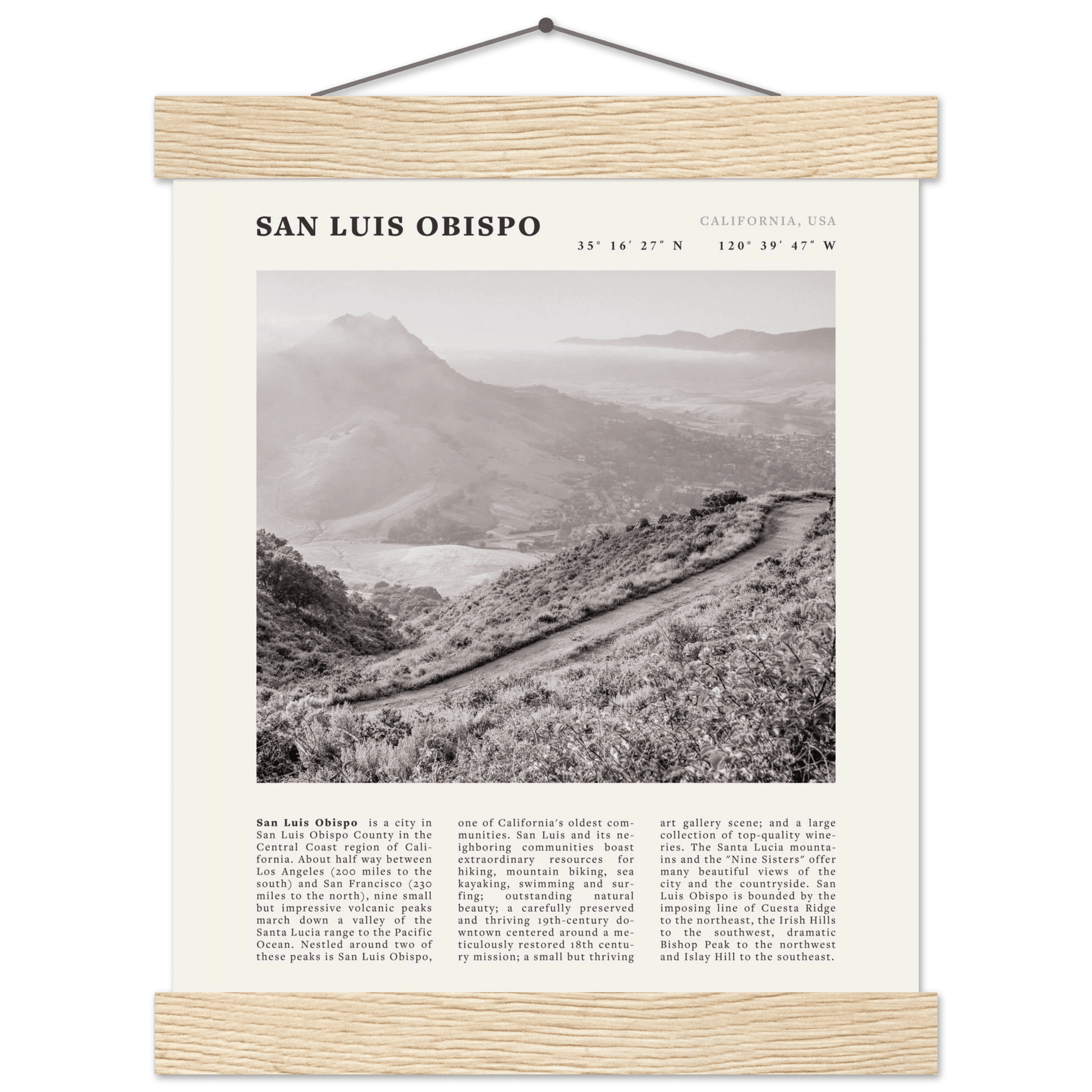 San Luis Obispo Poster | Black & White California Wall Art | SLO Travel Print - Evergreen Posters