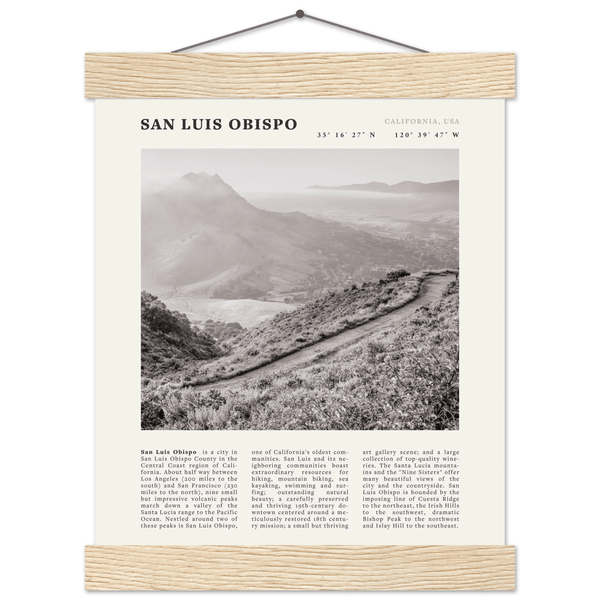 San Luis Obispo Poster | Black & White California Wall Art | SLO Travel Print - Evergreen Posters