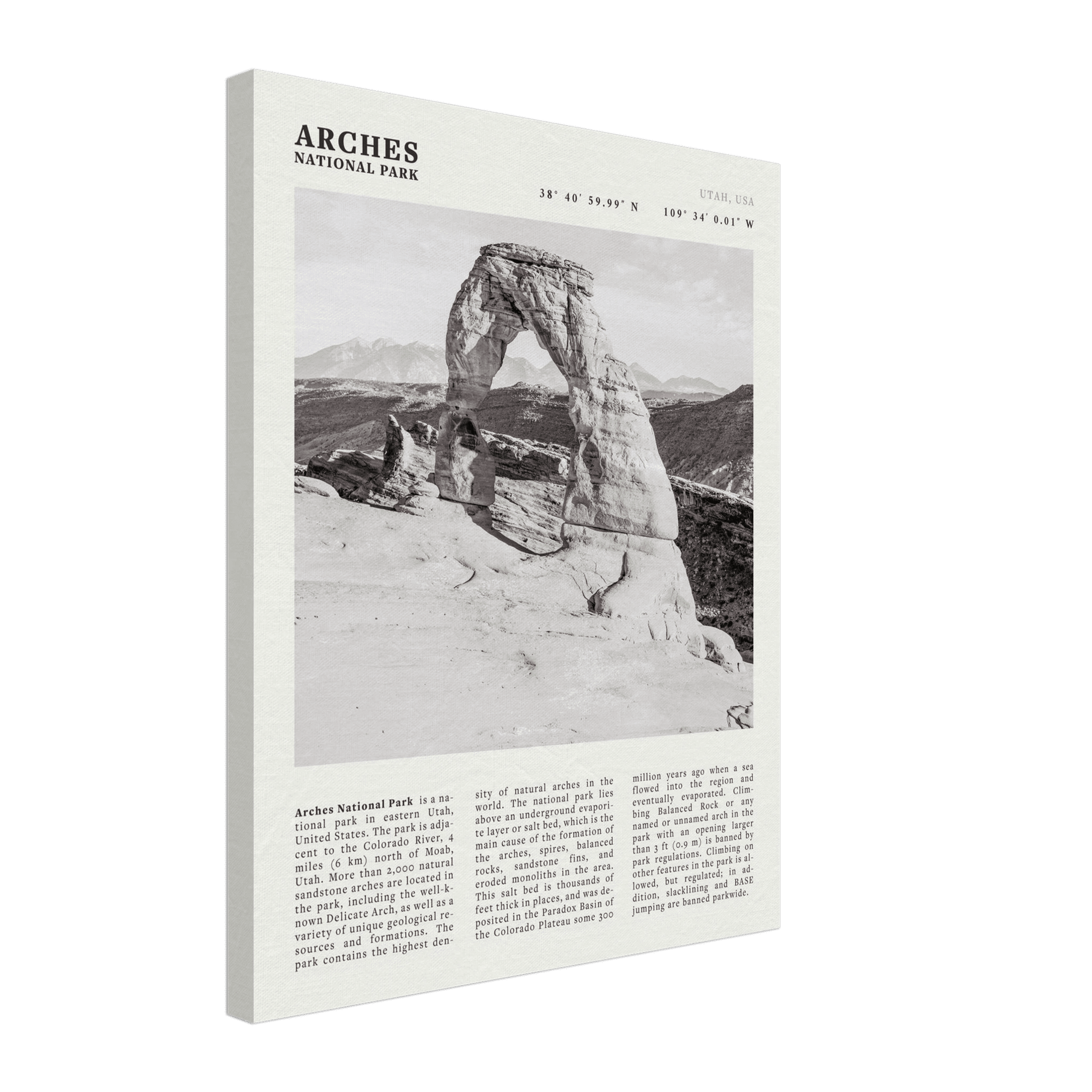 Arches National Park Poster | Black & White Utah Wall Art | Delicate Arch Print - Evergreen Posters