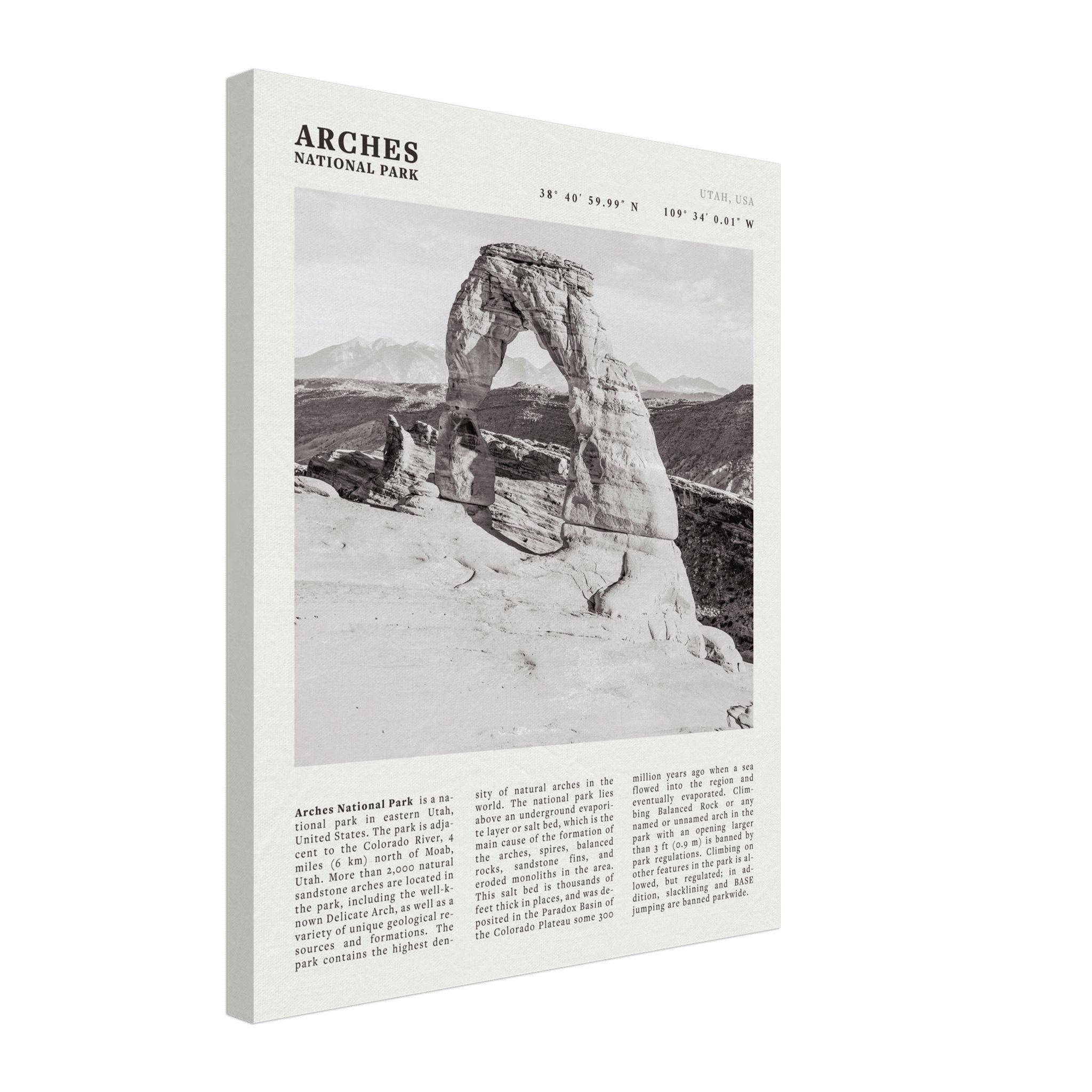 Arches National Park Poster | Black & White Utah Wall Art | Delicate Arch Print - Evergreen Posters