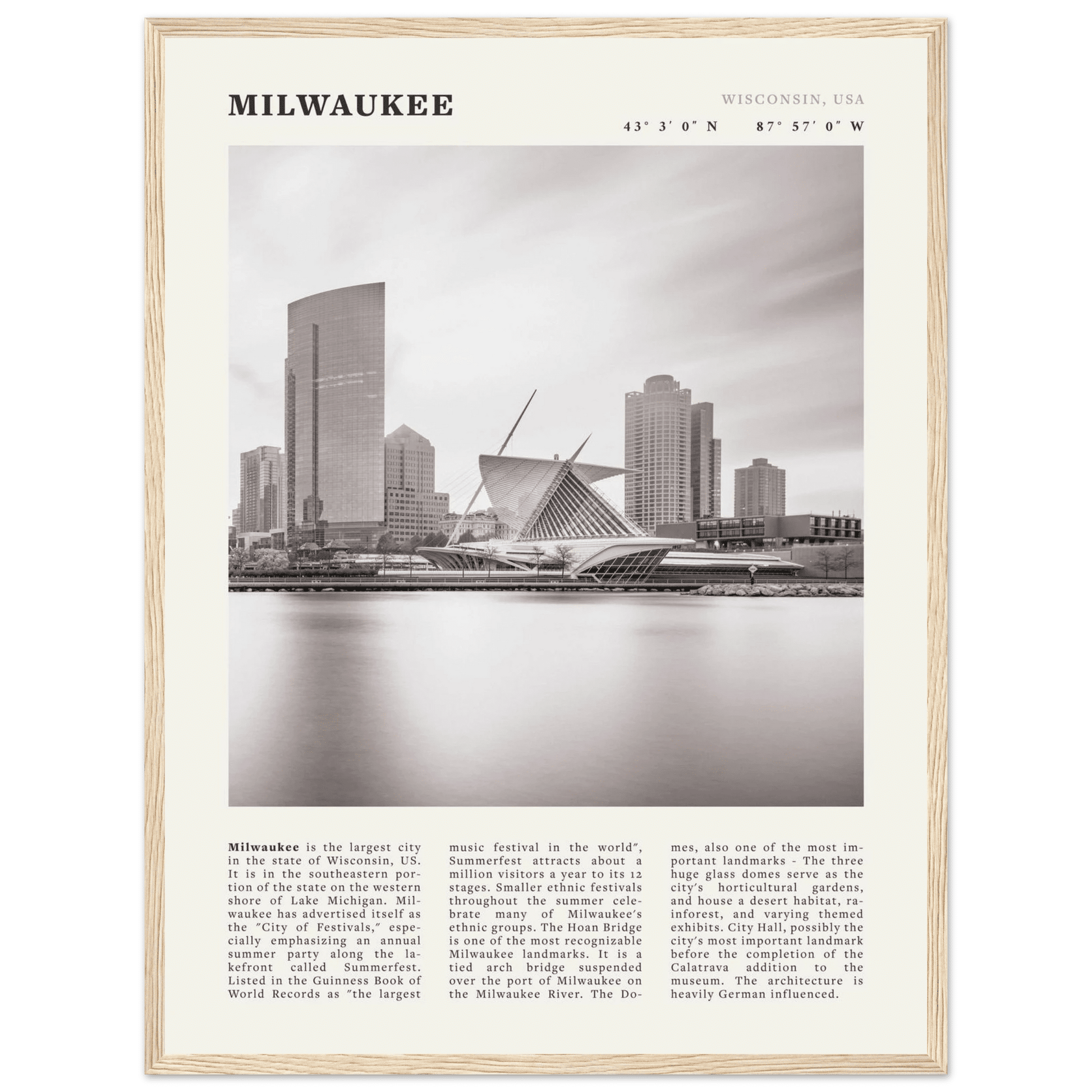 Milwaukee Poster | Black & White Wisconsin City Wall Art | USA Travel Print - Evergreen Posters