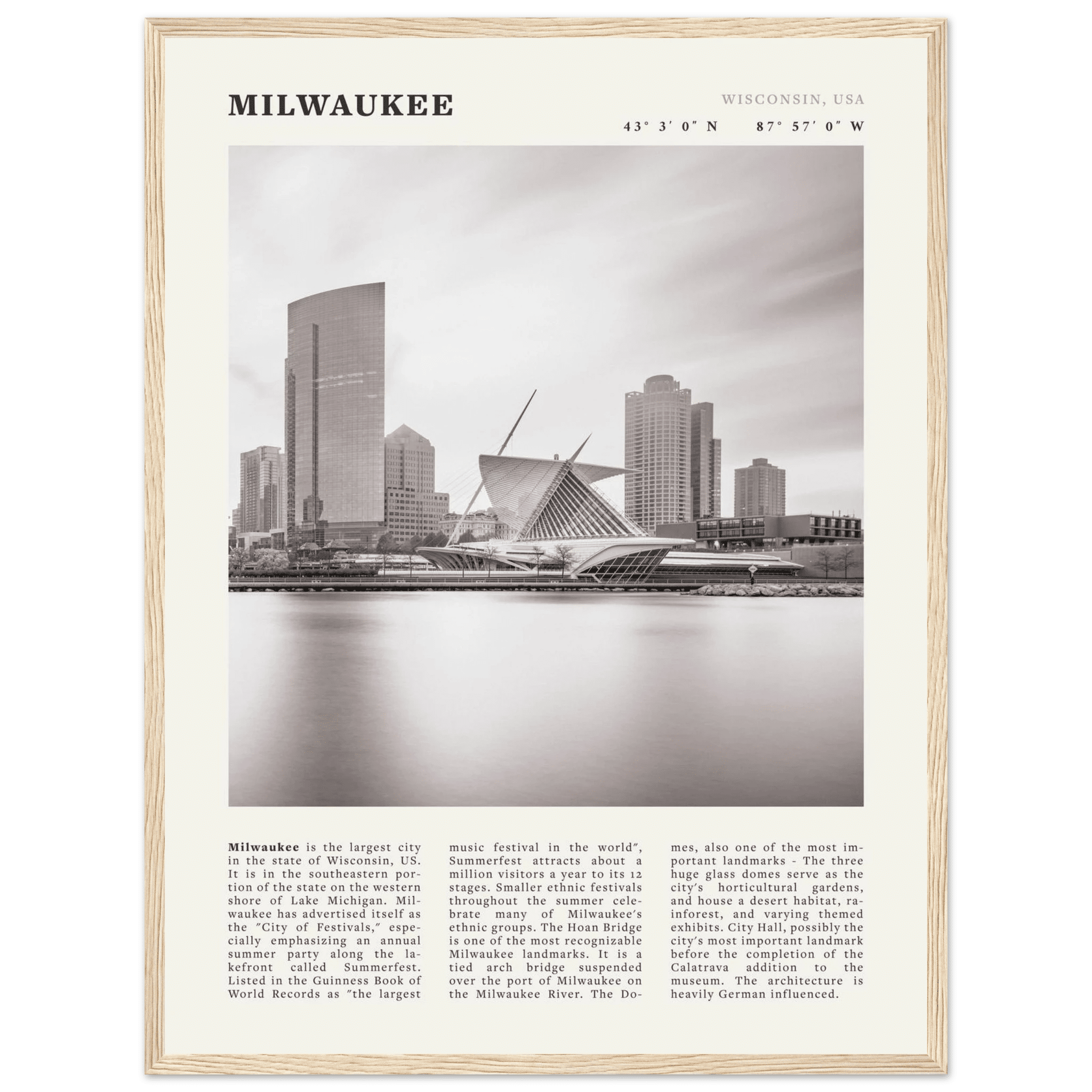 Milwaukee Poster | Black & White Wisconsin City Wall Art | USA Travel Print - Evergreen Posters