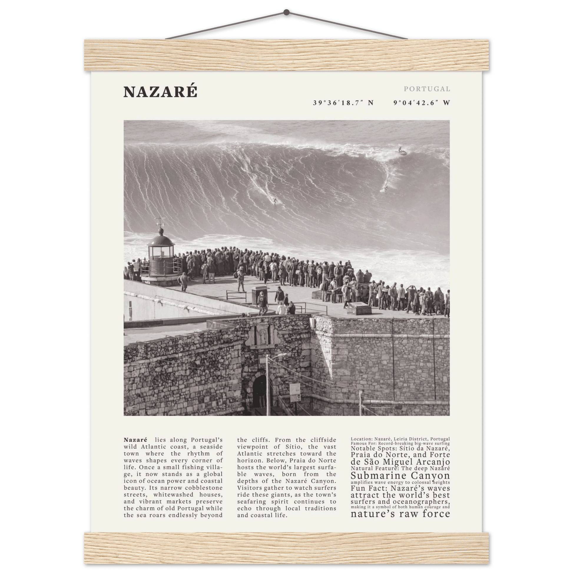 Nazaré Portugal Poster Black and White – Vintage Big Waves Surf Print (Digital & Printed Options) - Evergreen Posters