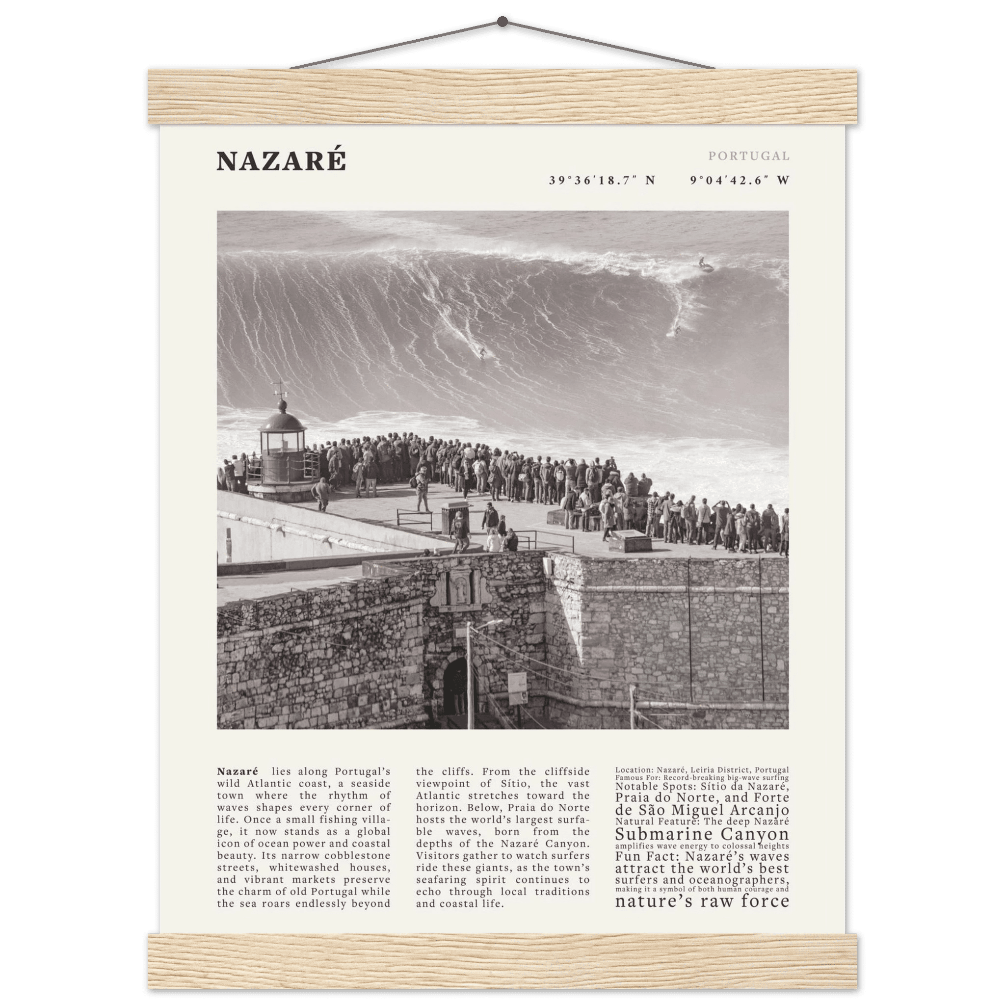 Nazaré Portugal Poster Black and White – Vintage Big Waves Surf Print (Digital & Printed Options) - Evergreen Posters