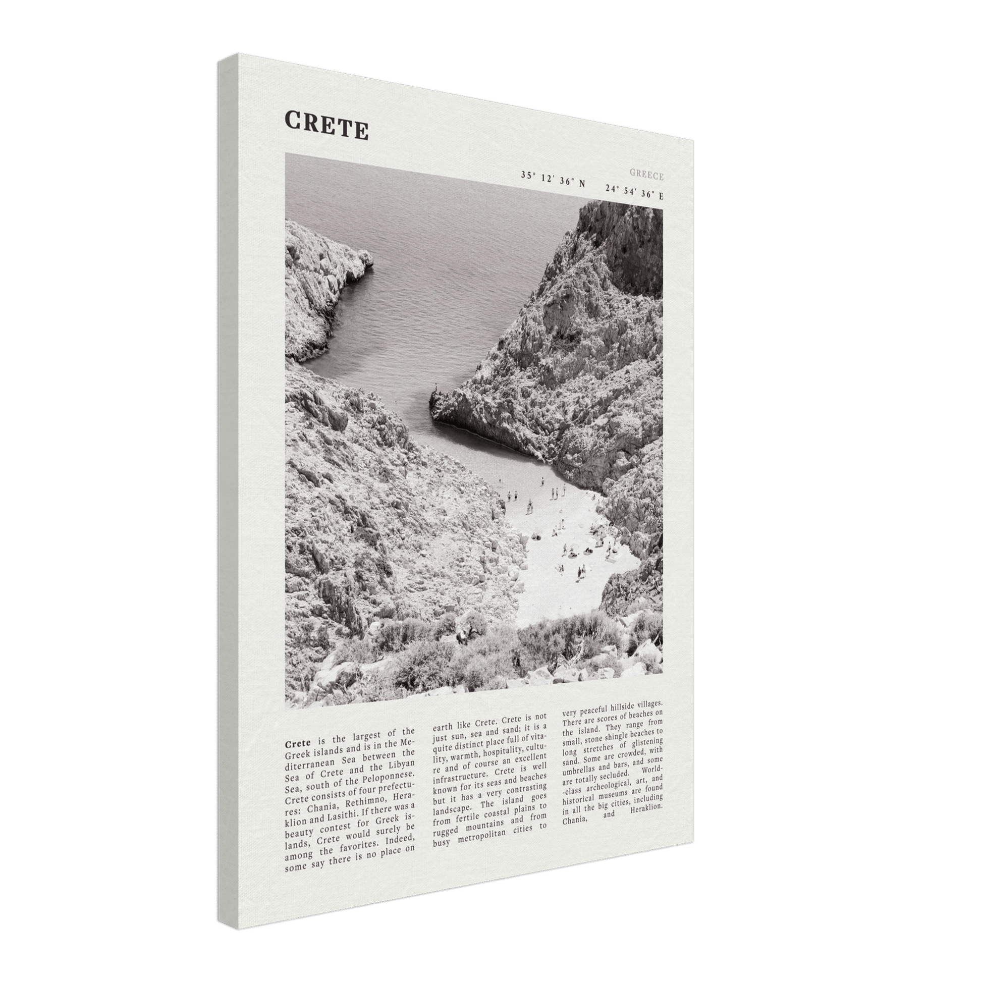 Crete Poster | Black & White Greece Beach Wall Art | Mediterranean Travel Print - Evergreen Posters