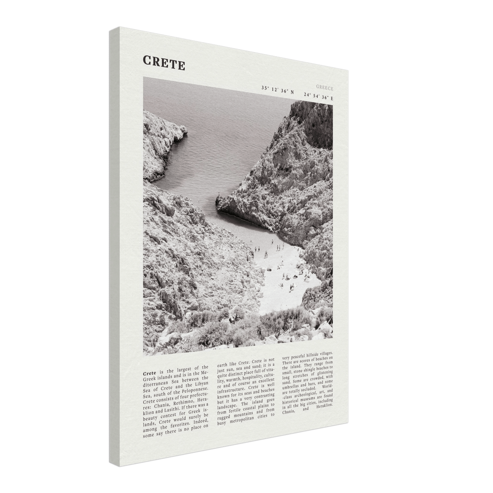 Crete Poster | Black & White Greece Beach Wall Art | Mediterranean Travel Print - Evergreen Posters