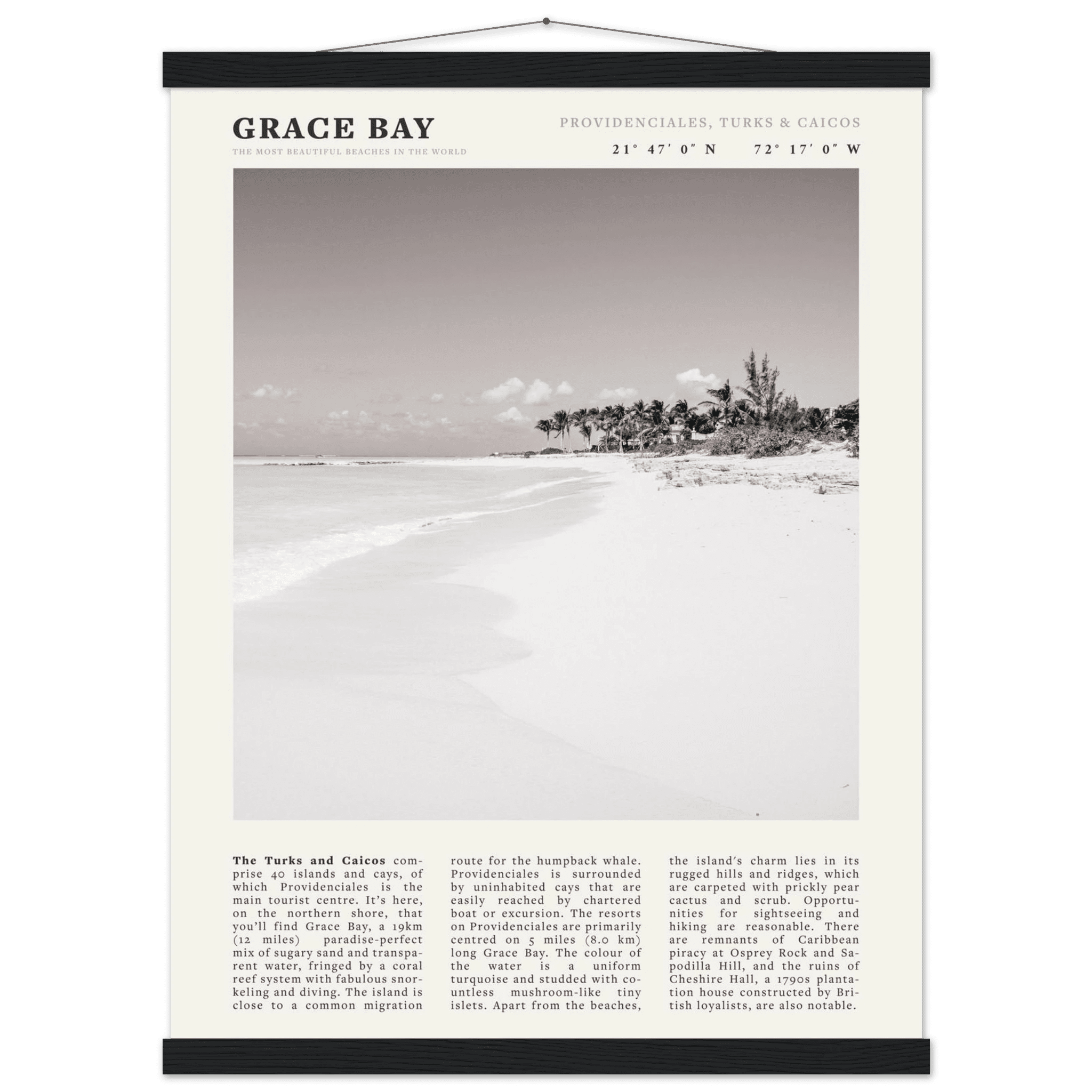 Grace Bay Poster | Black & White Turks & Caicos Wall Art | Caribbean Beach Print - Evergreen Posters