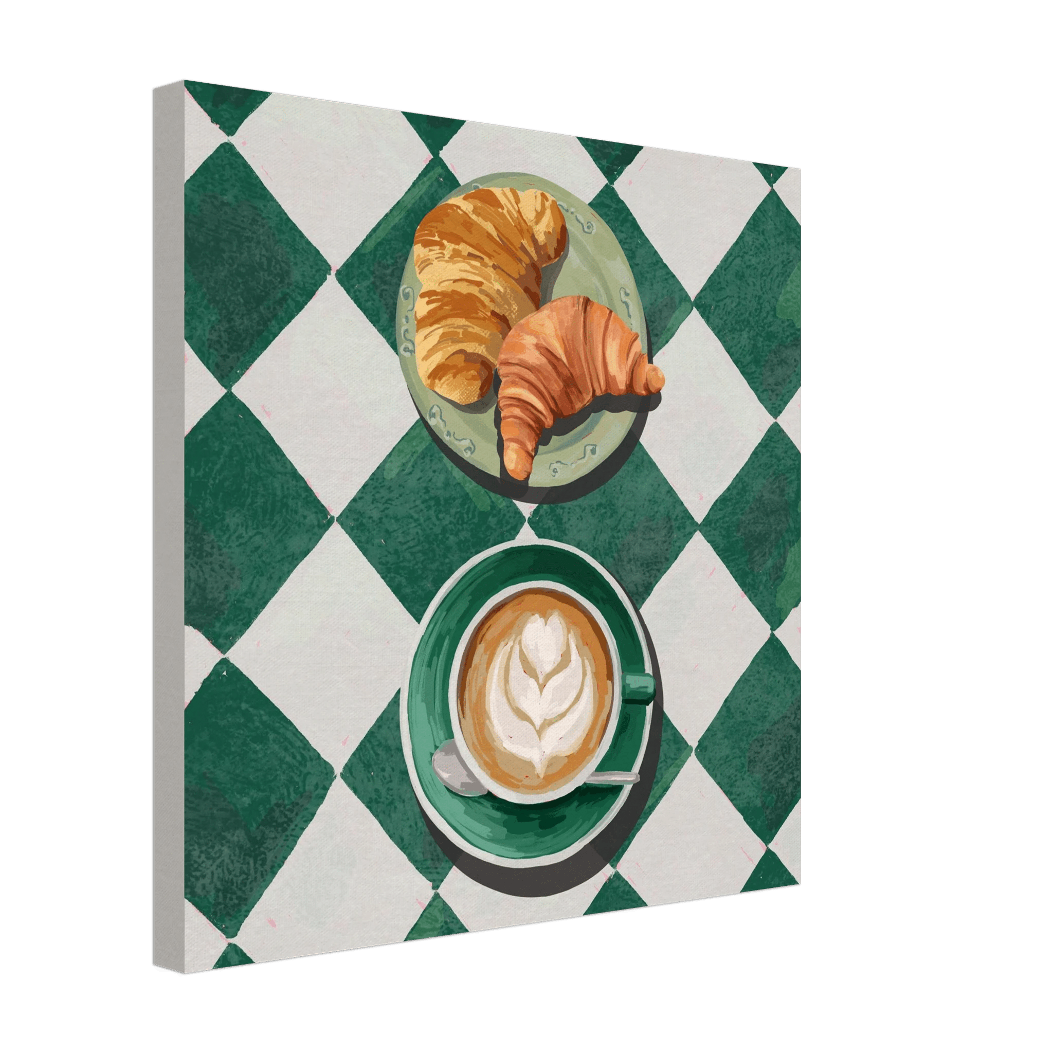 Croissant & Latte Poster | Classic Kitchen Wall Art | Green Tile Square Breakfast Print - Evergreen Posters - 37