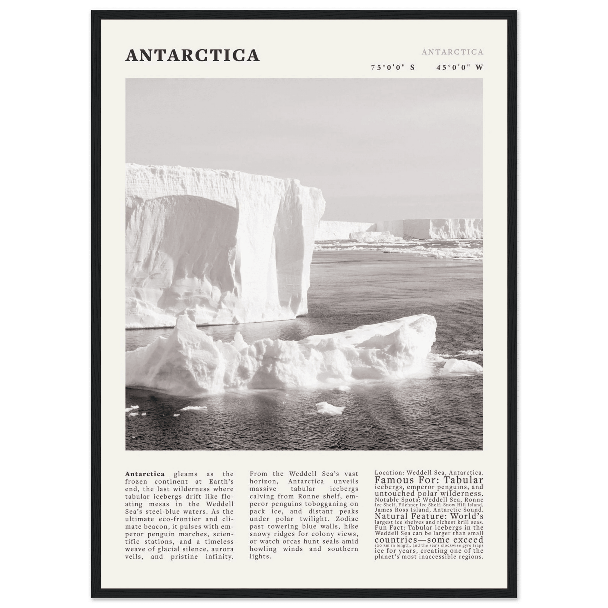 Antarctica Poster Black and White – Vintage Weddell Sea Iceberg Print (Digital & Printed Options) - Evergreen Posters